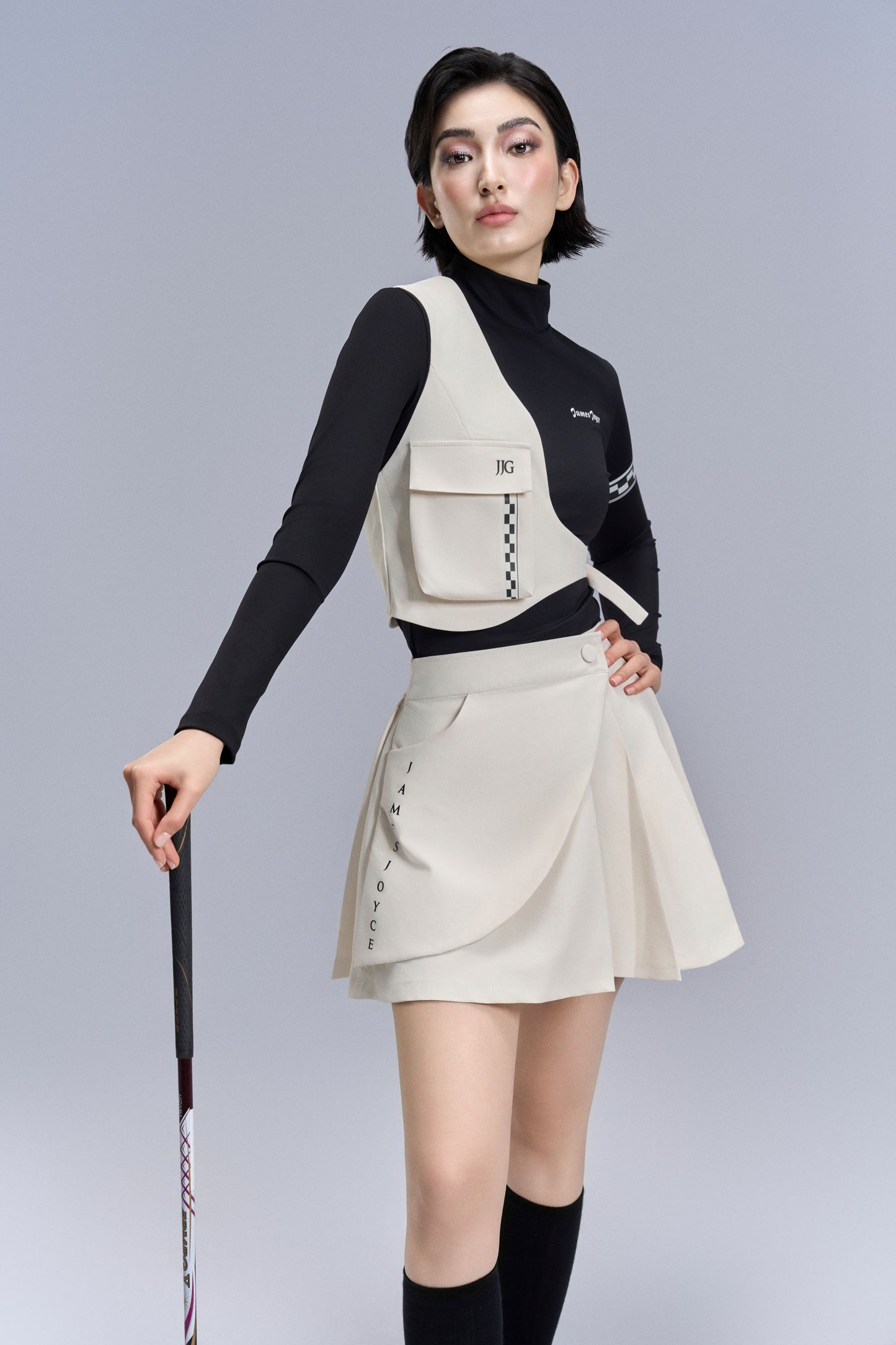 Slant Pleated skirt_Beige
