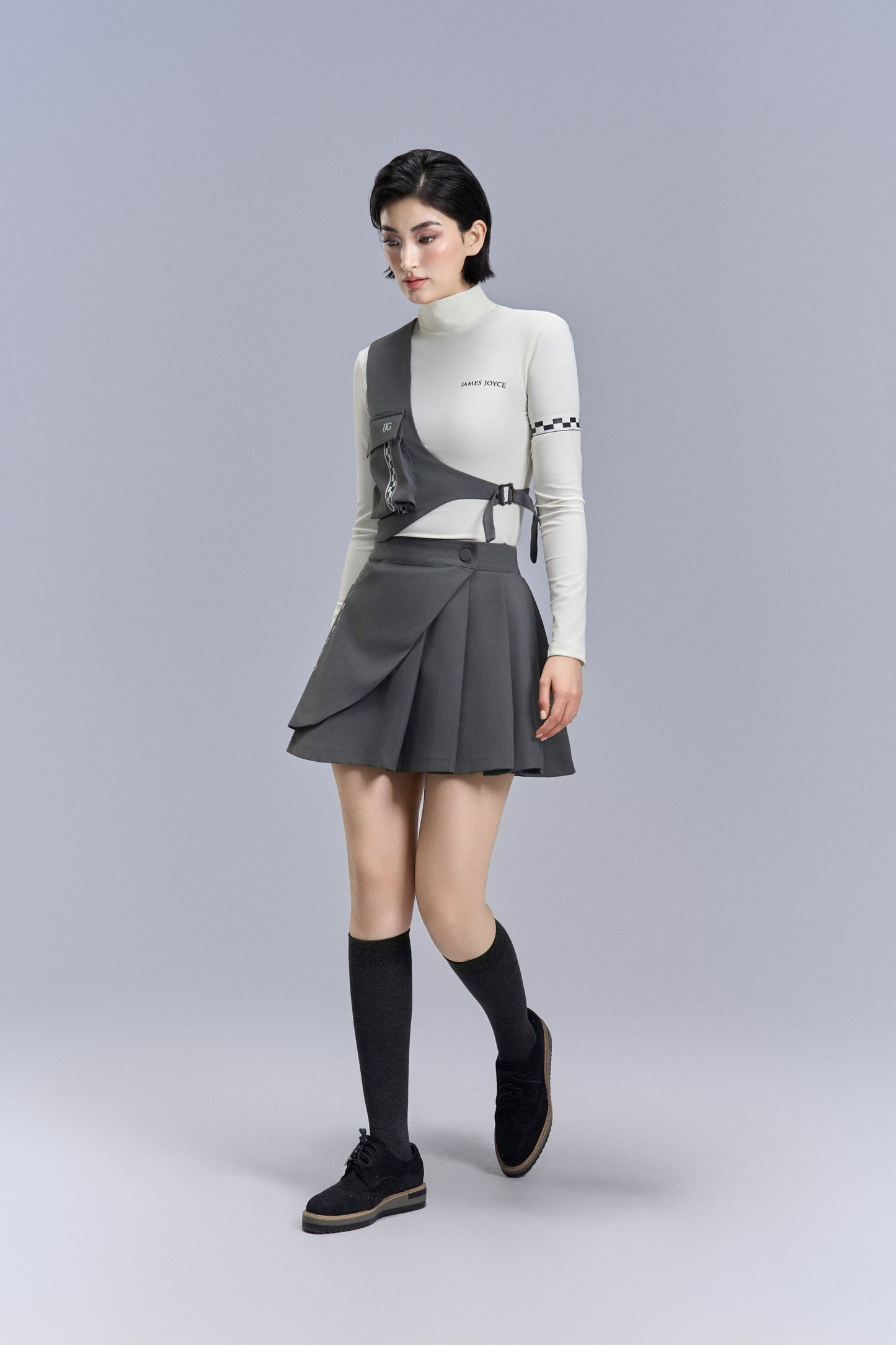 Slant Pleated skirt_Gray