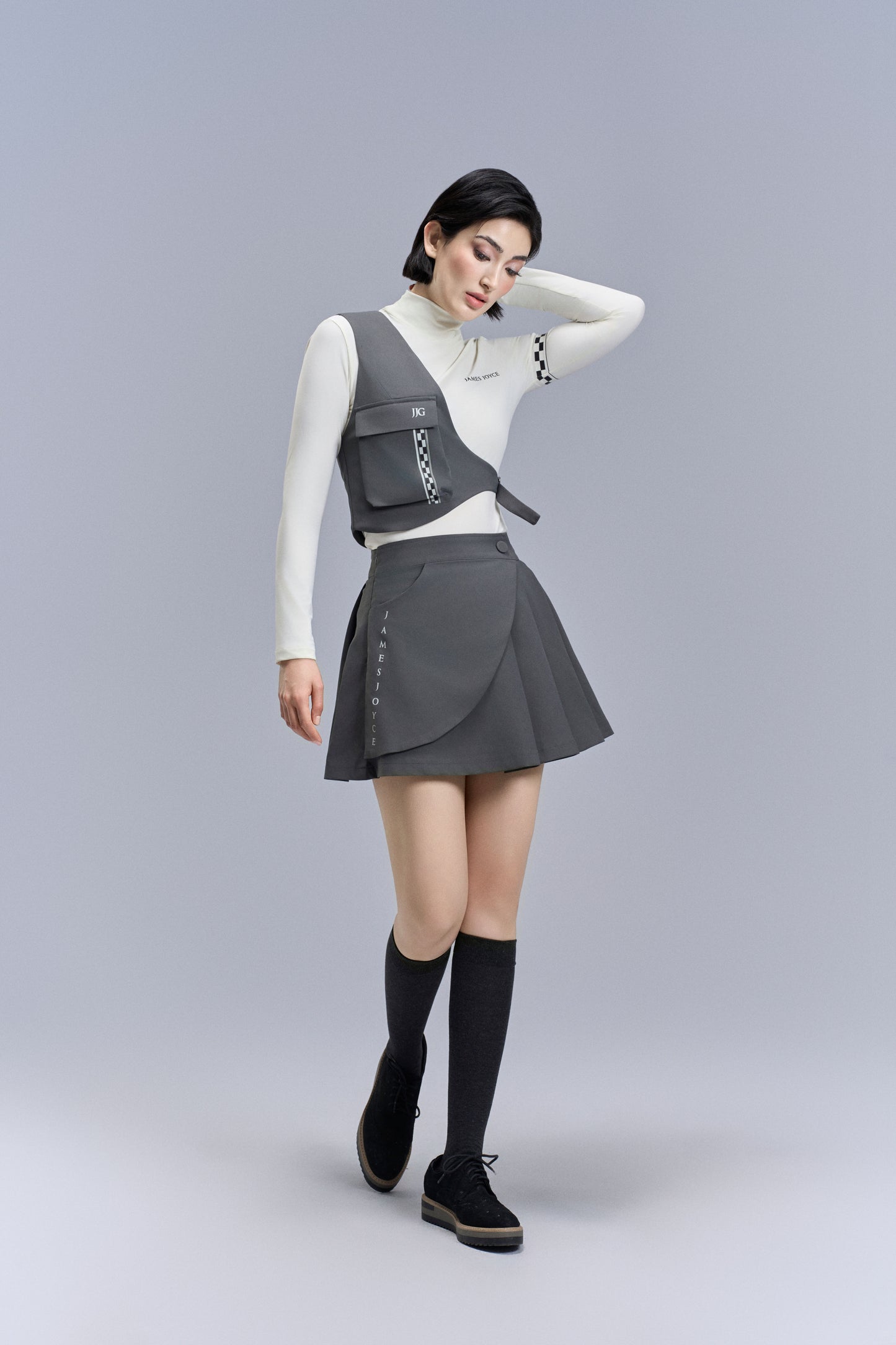 Slant Pleated skirt_Gray