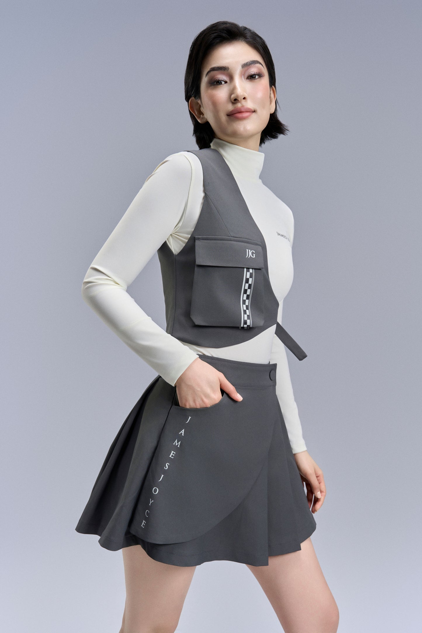 Slant Pleated skirt_Gray