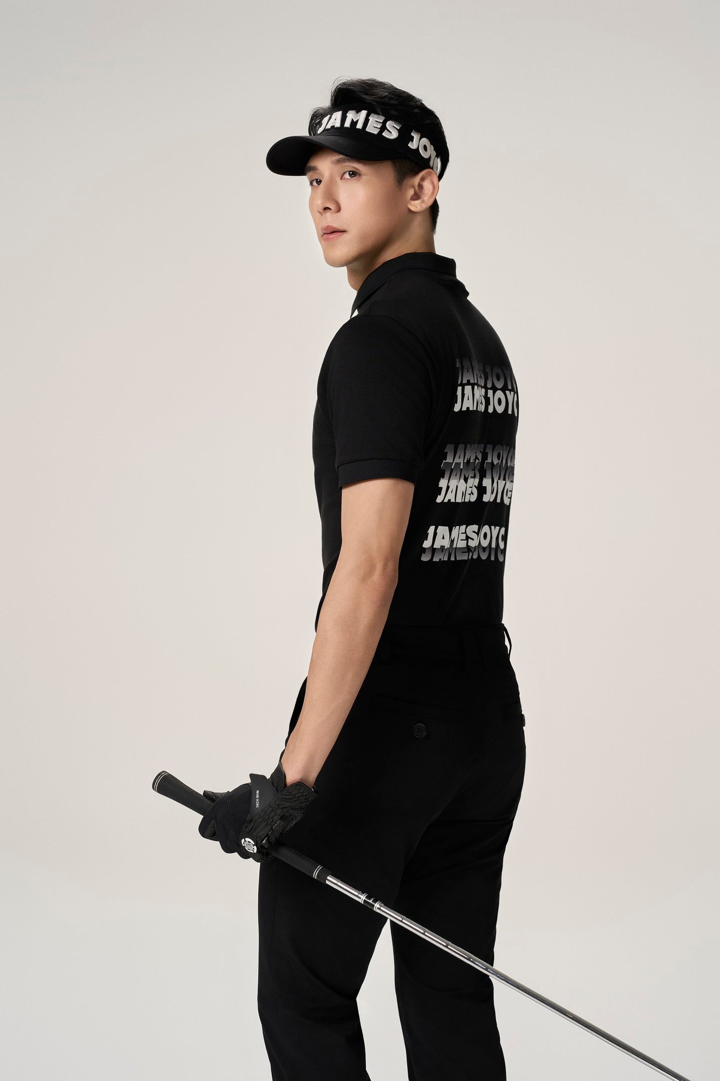 男士黑色褪色印花 Polo 衫
