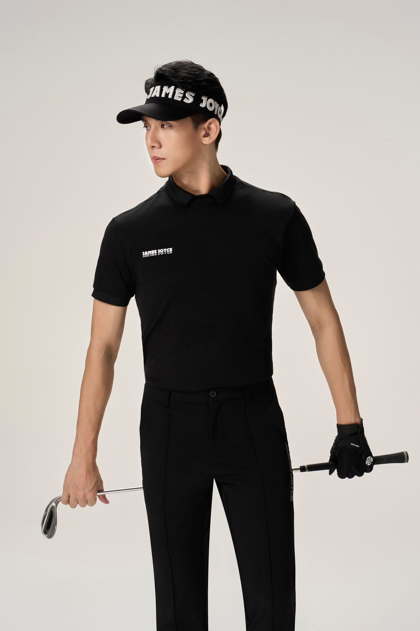 男士黑色褪色印花 Polo 衫