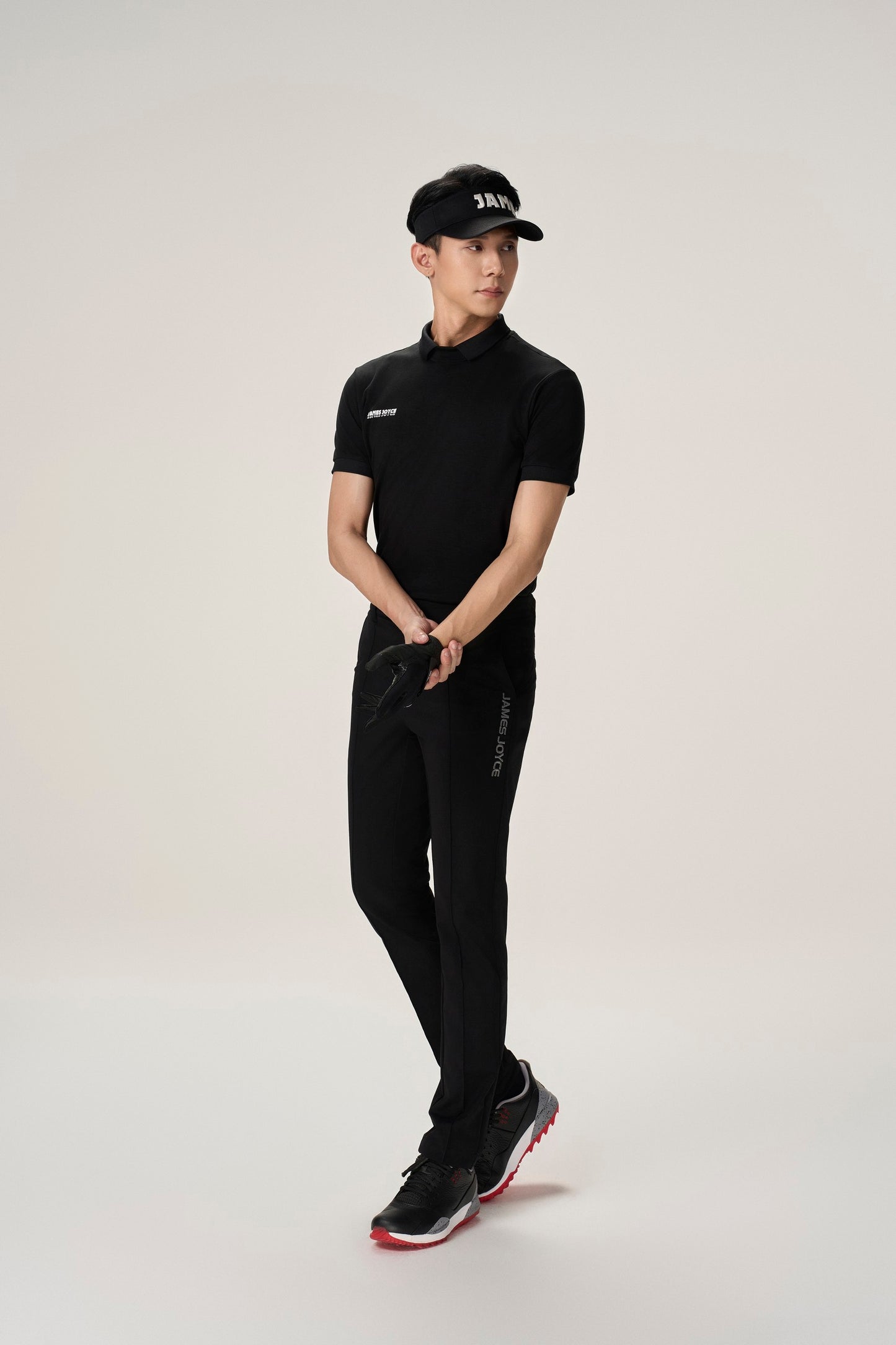 男士黑色褪色印花 Polo 衫
