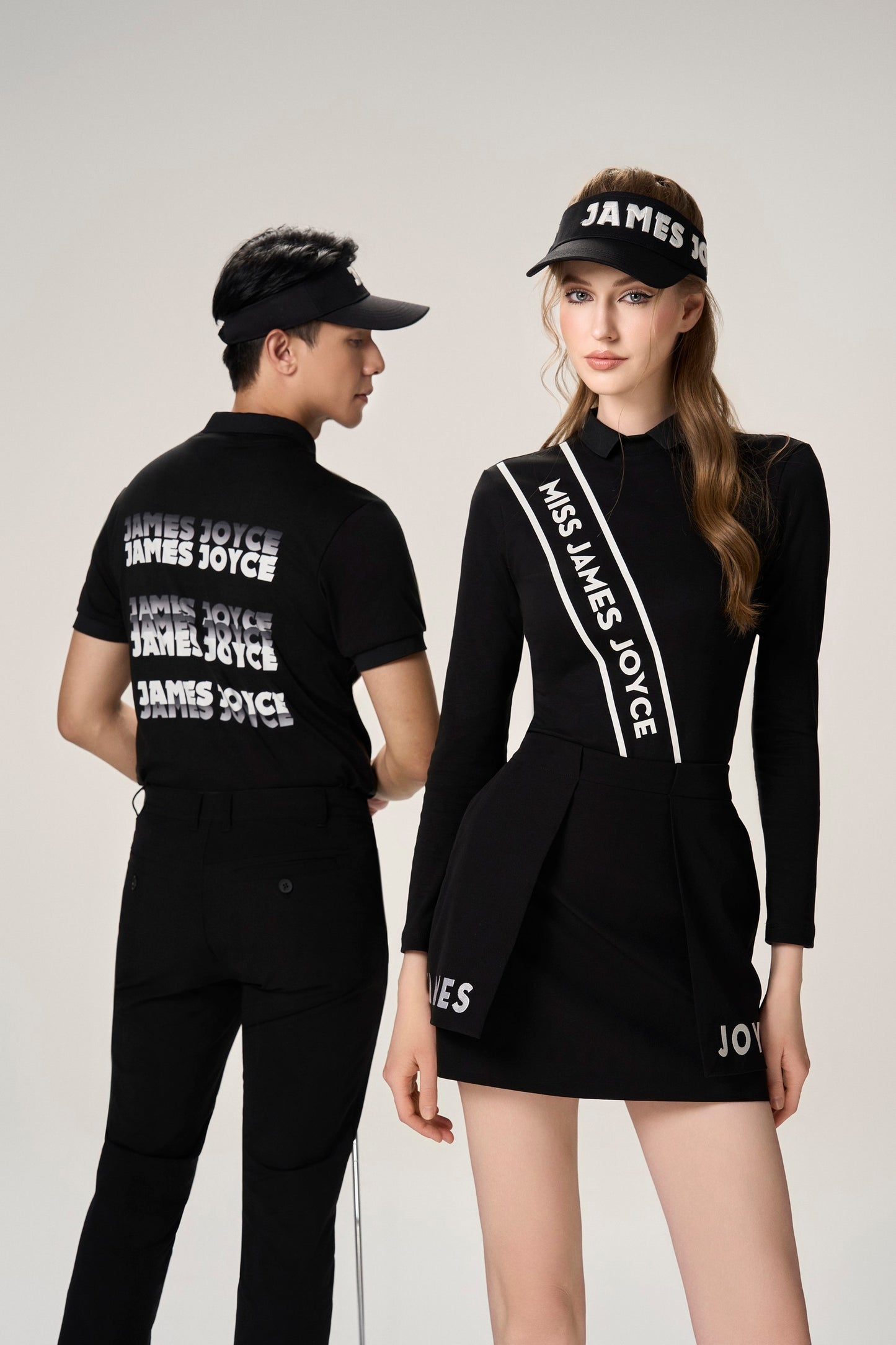 男士黑色褪色印花 Polo 衫