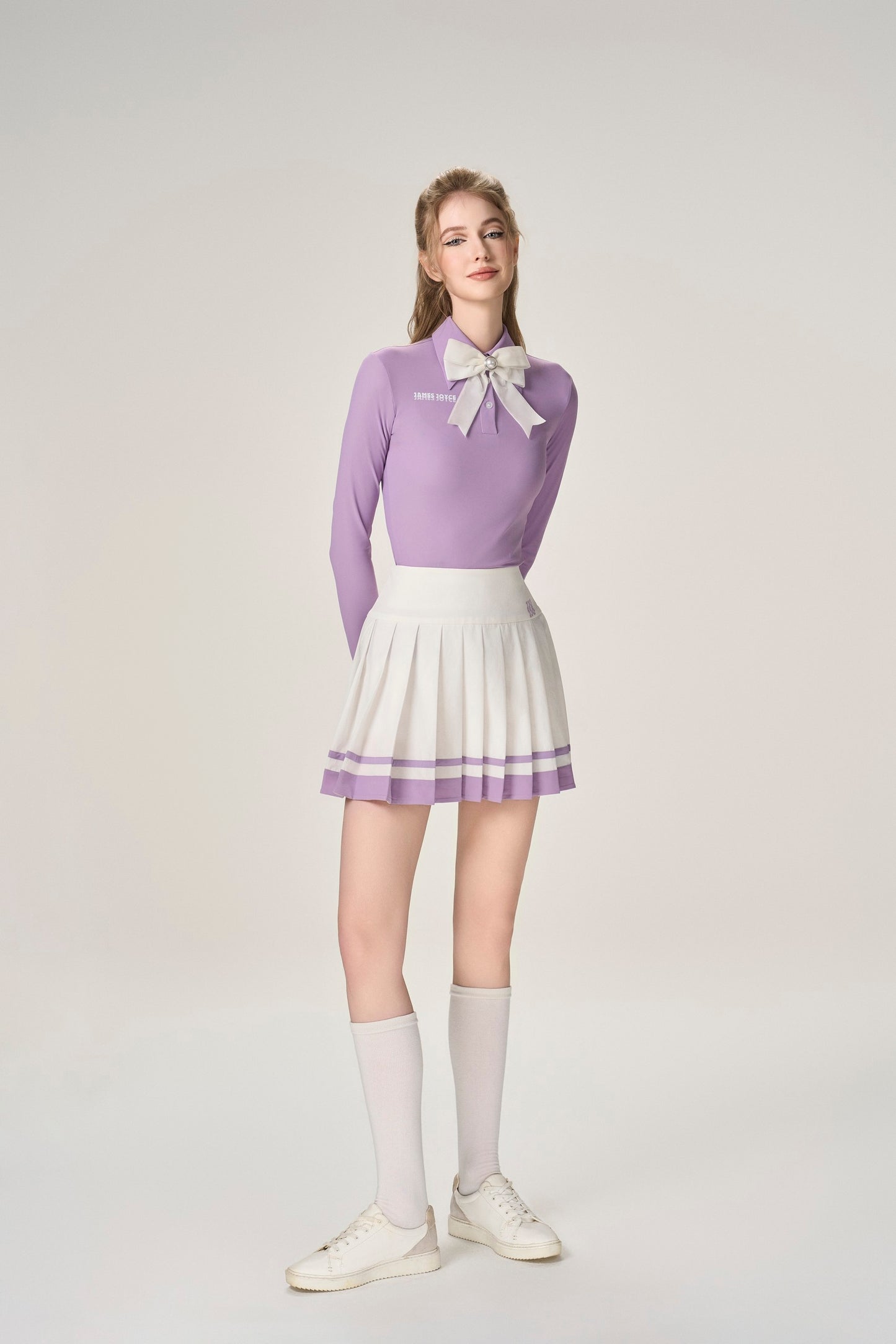 女式淡紫色褪色印花 Polo 衫