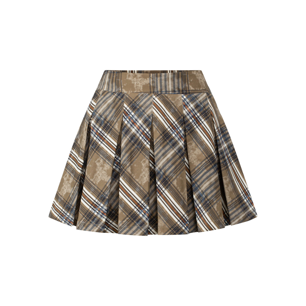 Aero Stripe Pleated Skirt_Brown, Beige