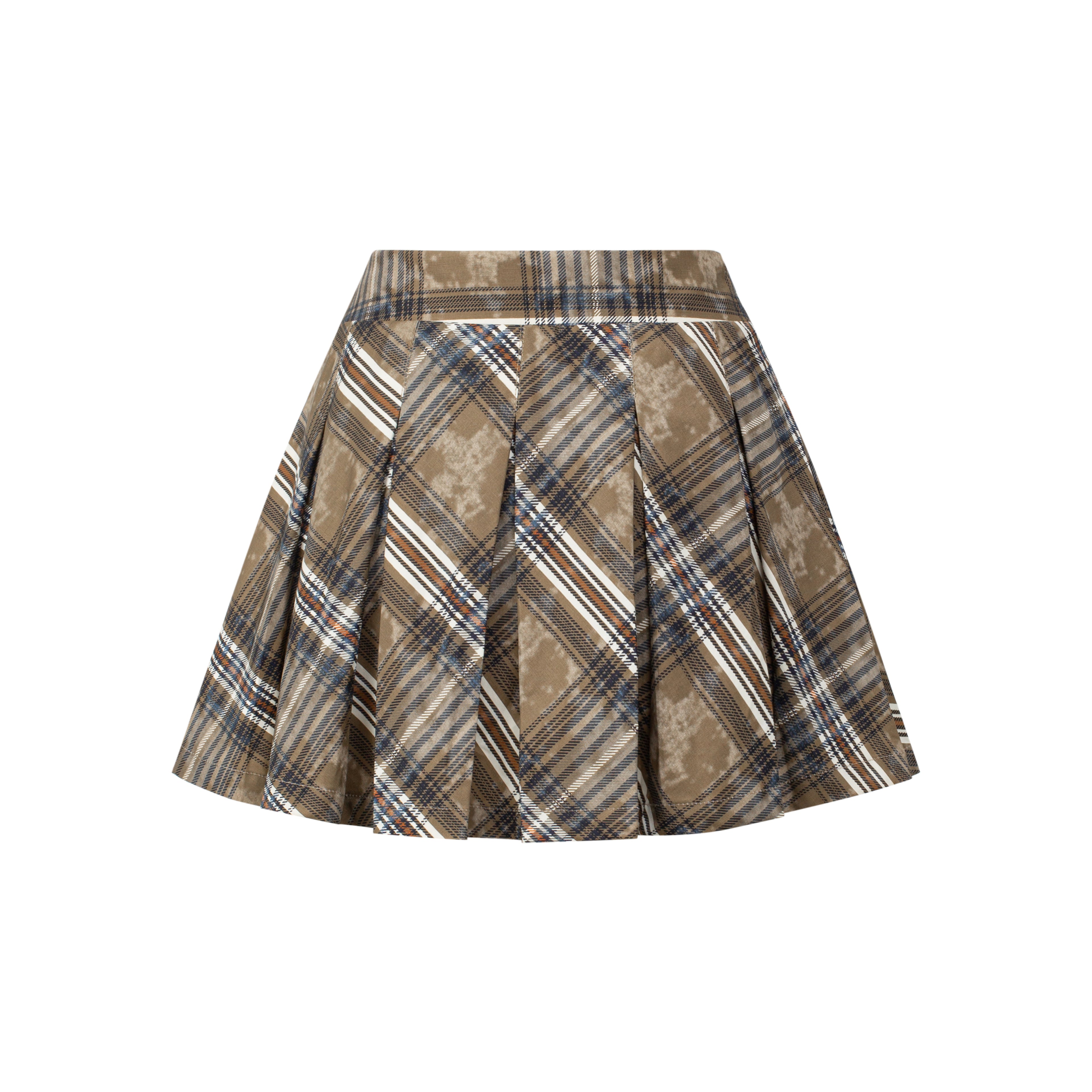 Aero Stripe Pleated Skirt_Brown, Beige