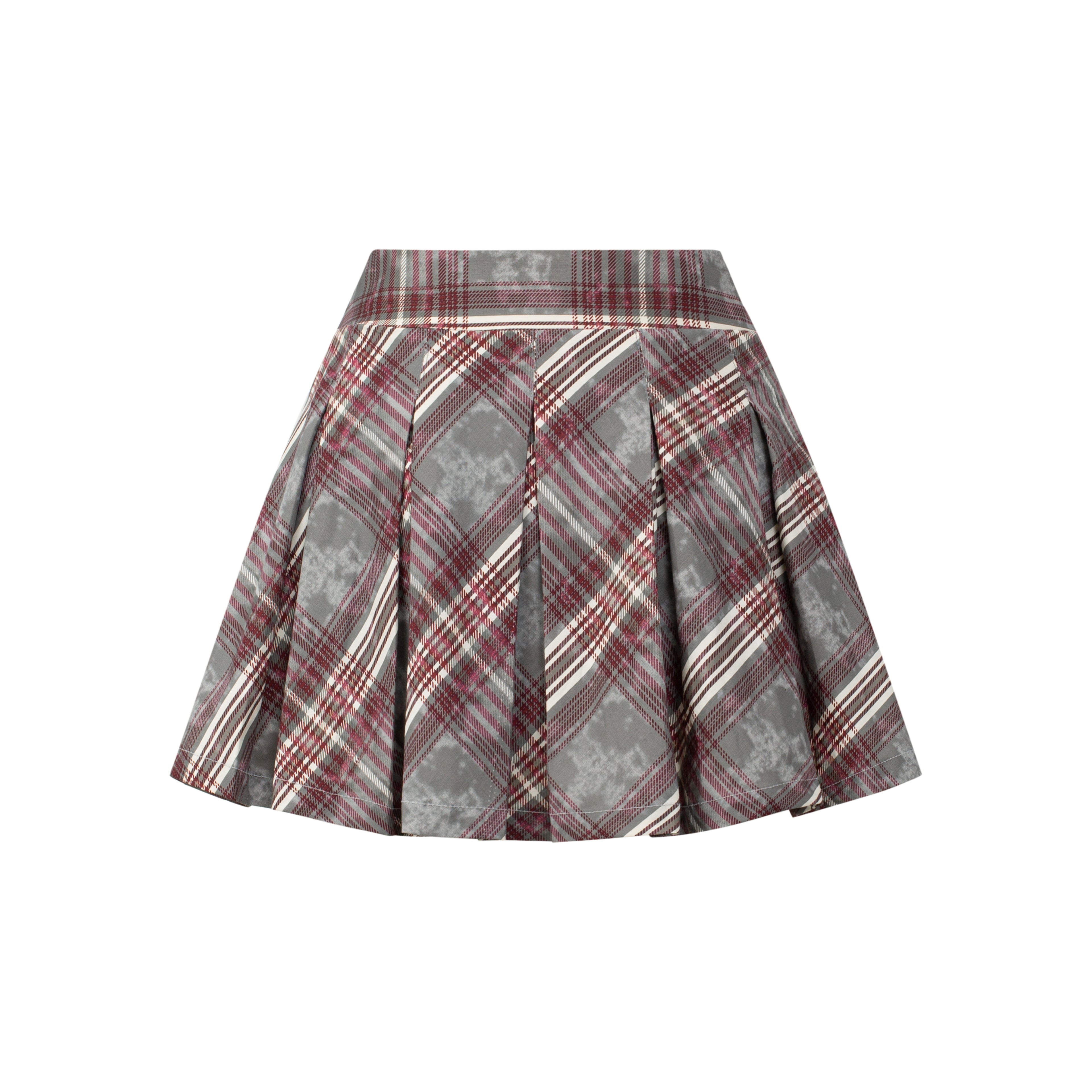 Aero Stripe Pleated Skirt_Gray, Burgundy