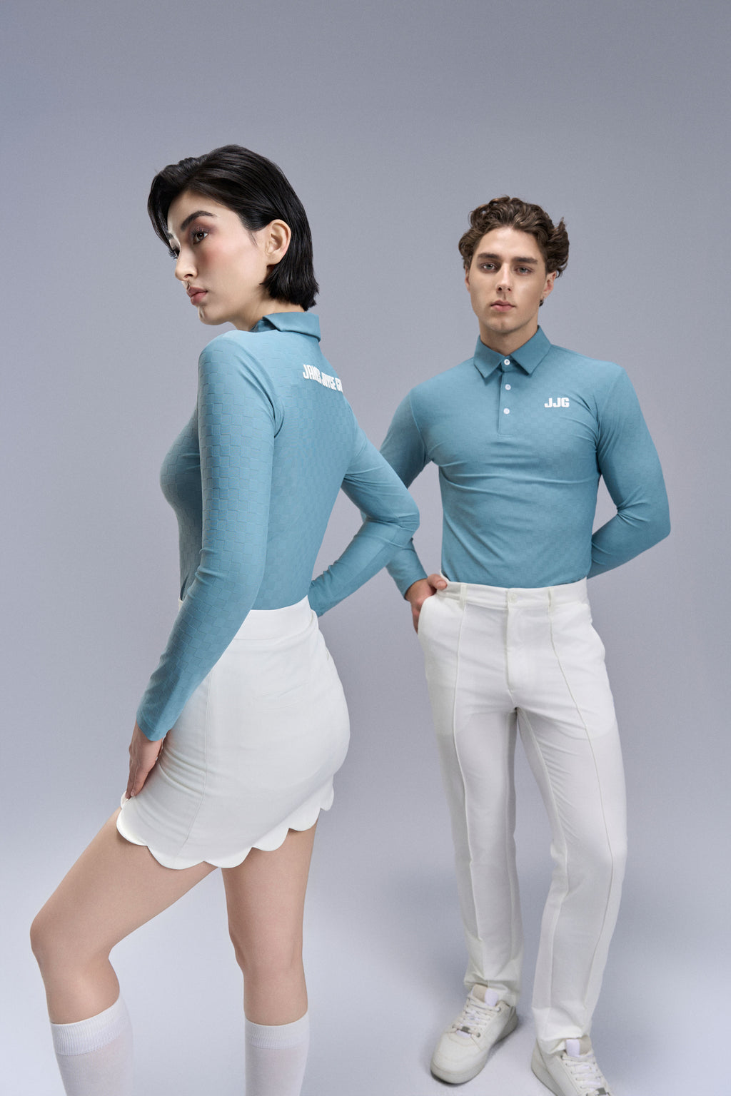 Women Plaid Polo shirt_Steel Blue