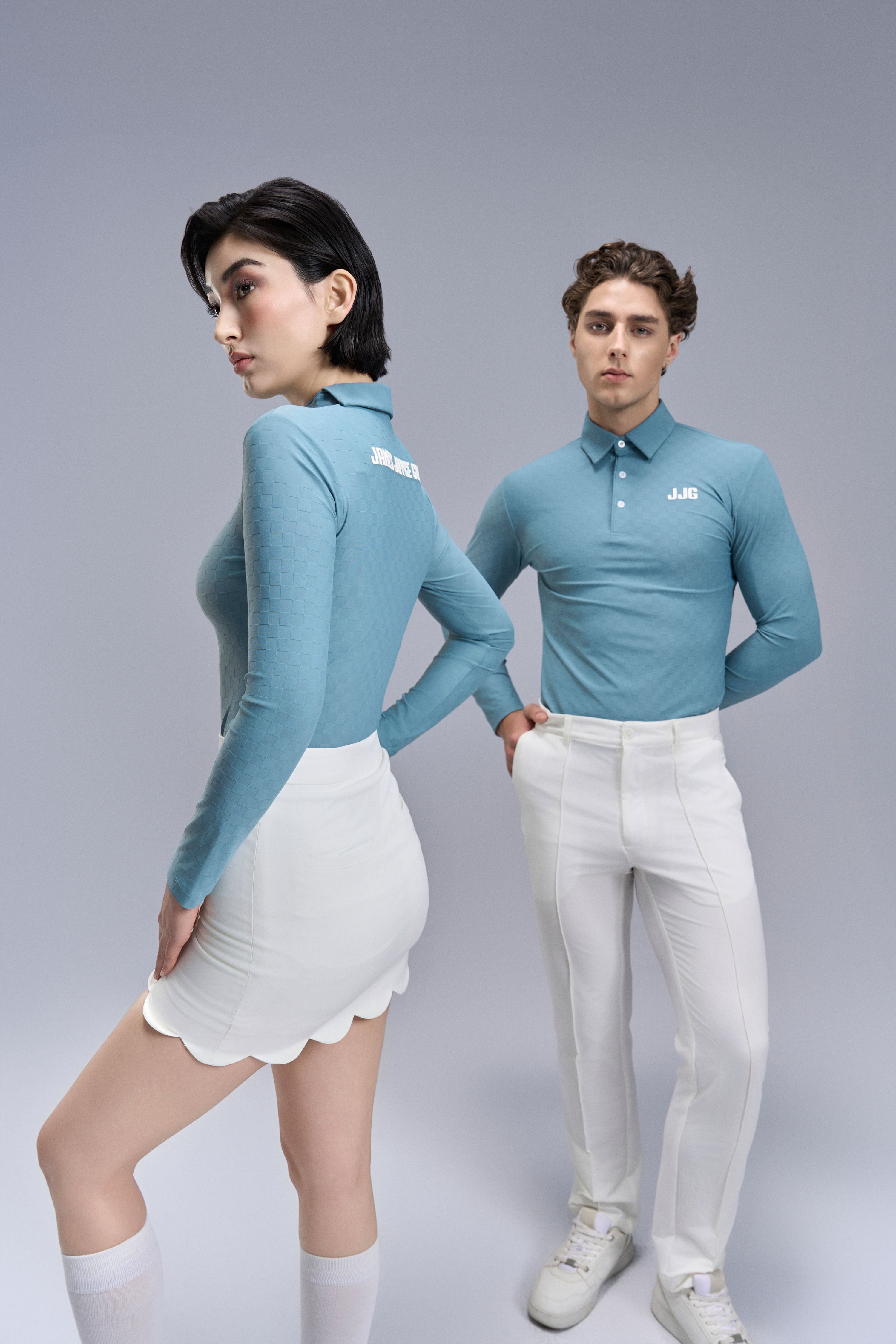 Women Plaid Polo shirt_Steel Blue