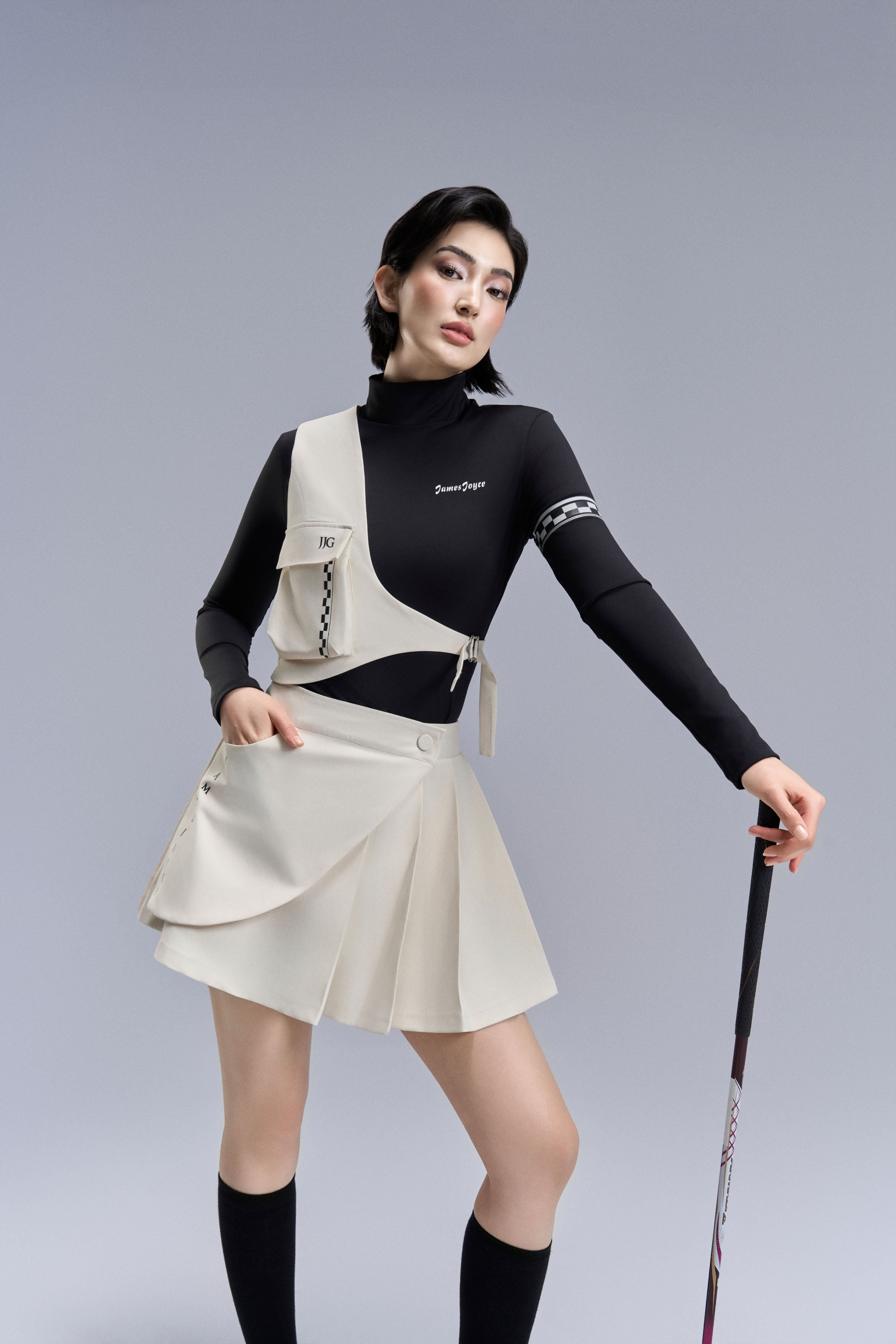 Slant Pleated skirt_Beige