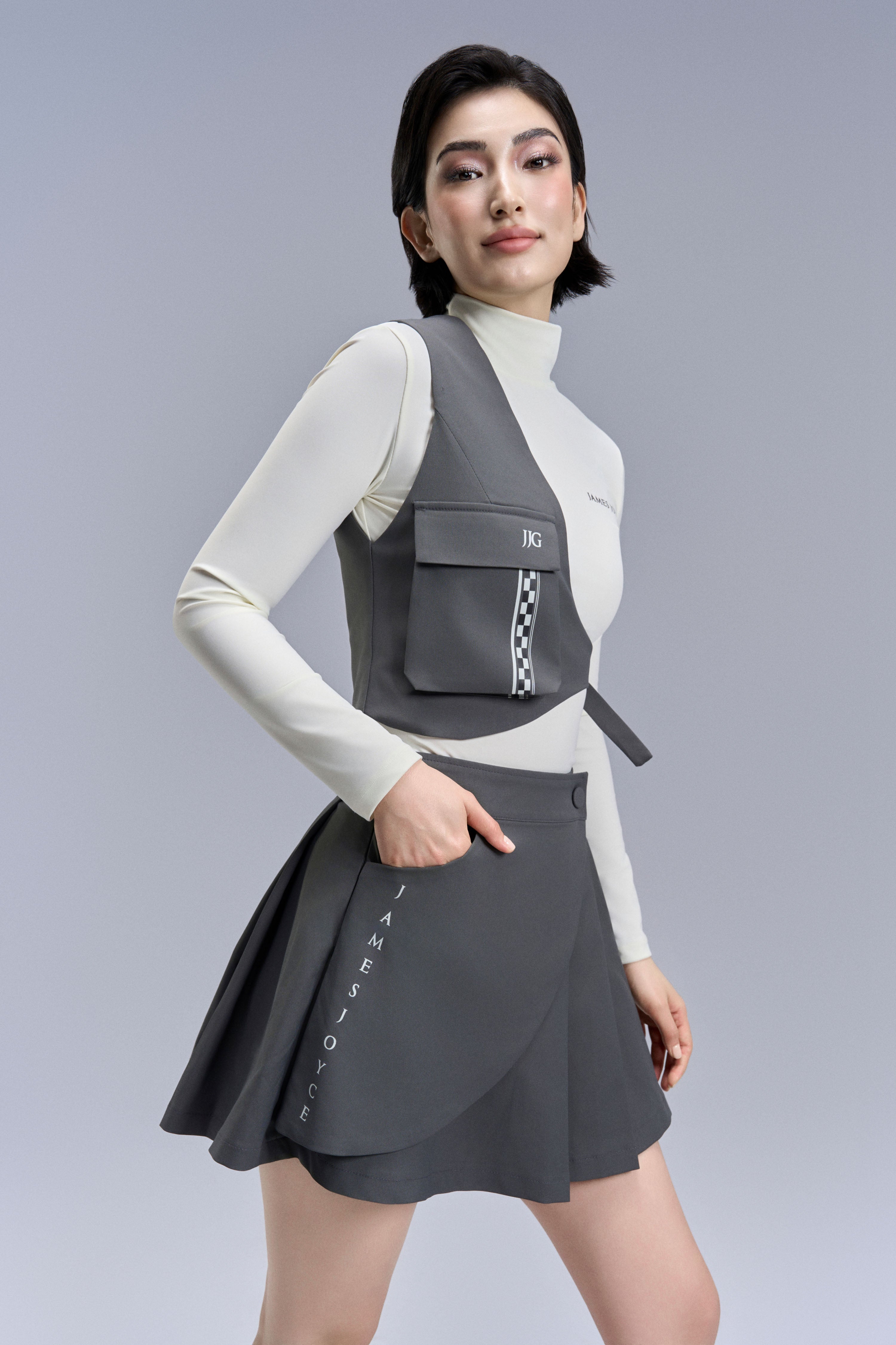 Slant Pleated skirt_Gray