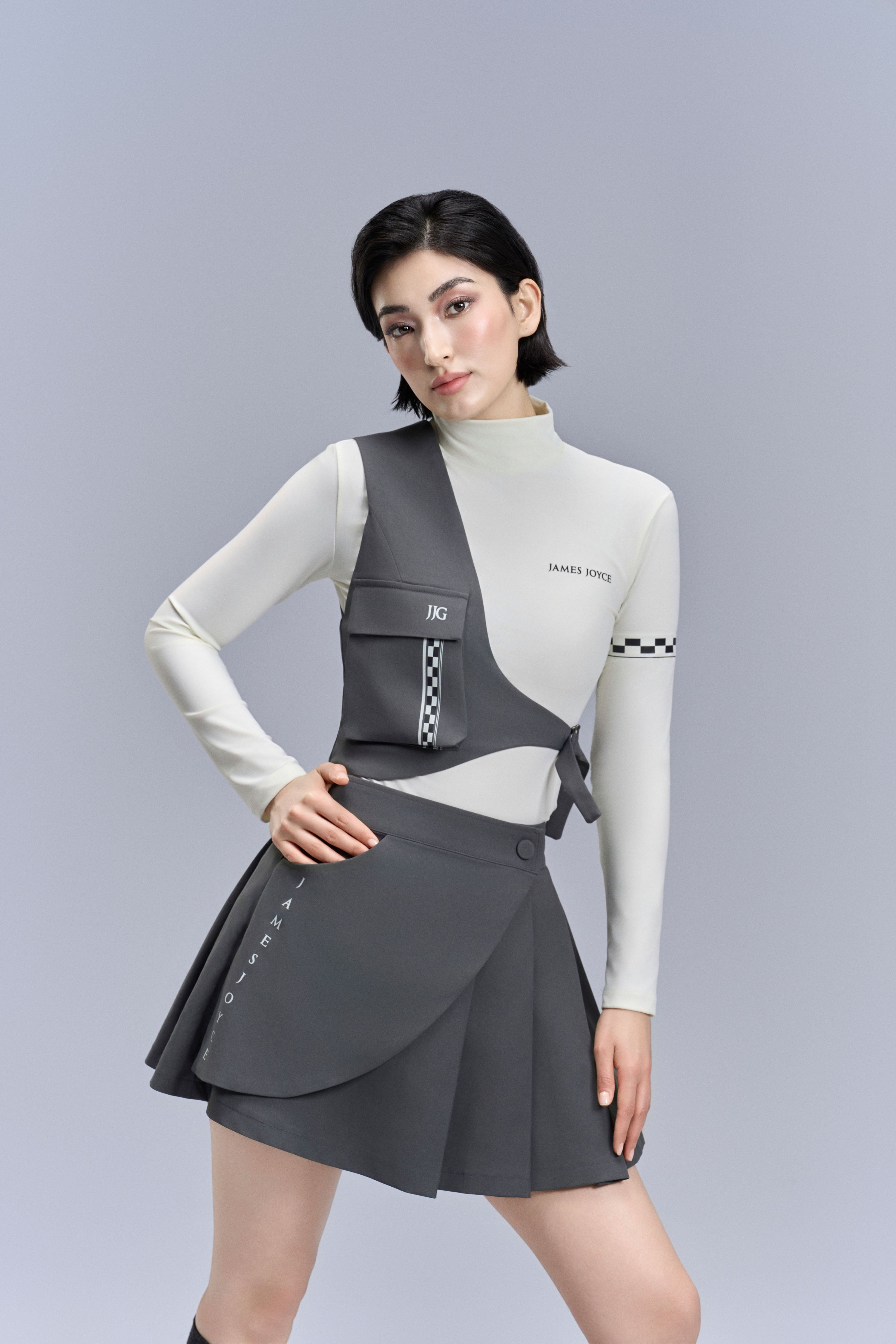 Slant Pleated skirt_Gray