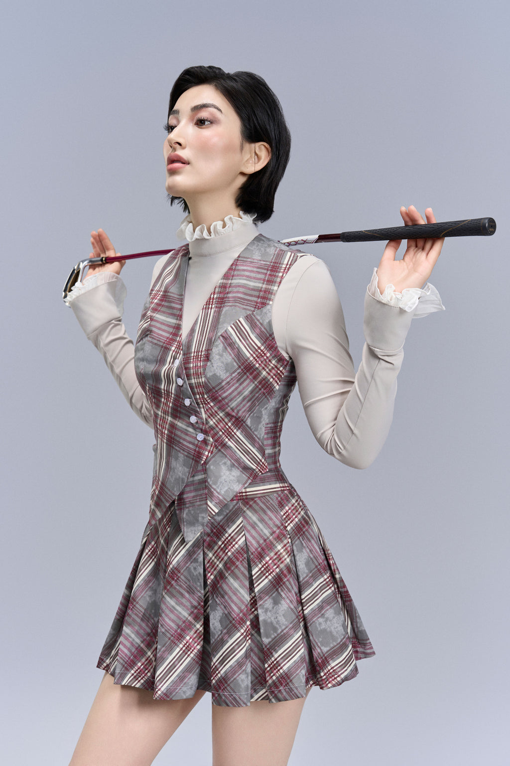 Aero Stripe Vest_Gray, Burgundy