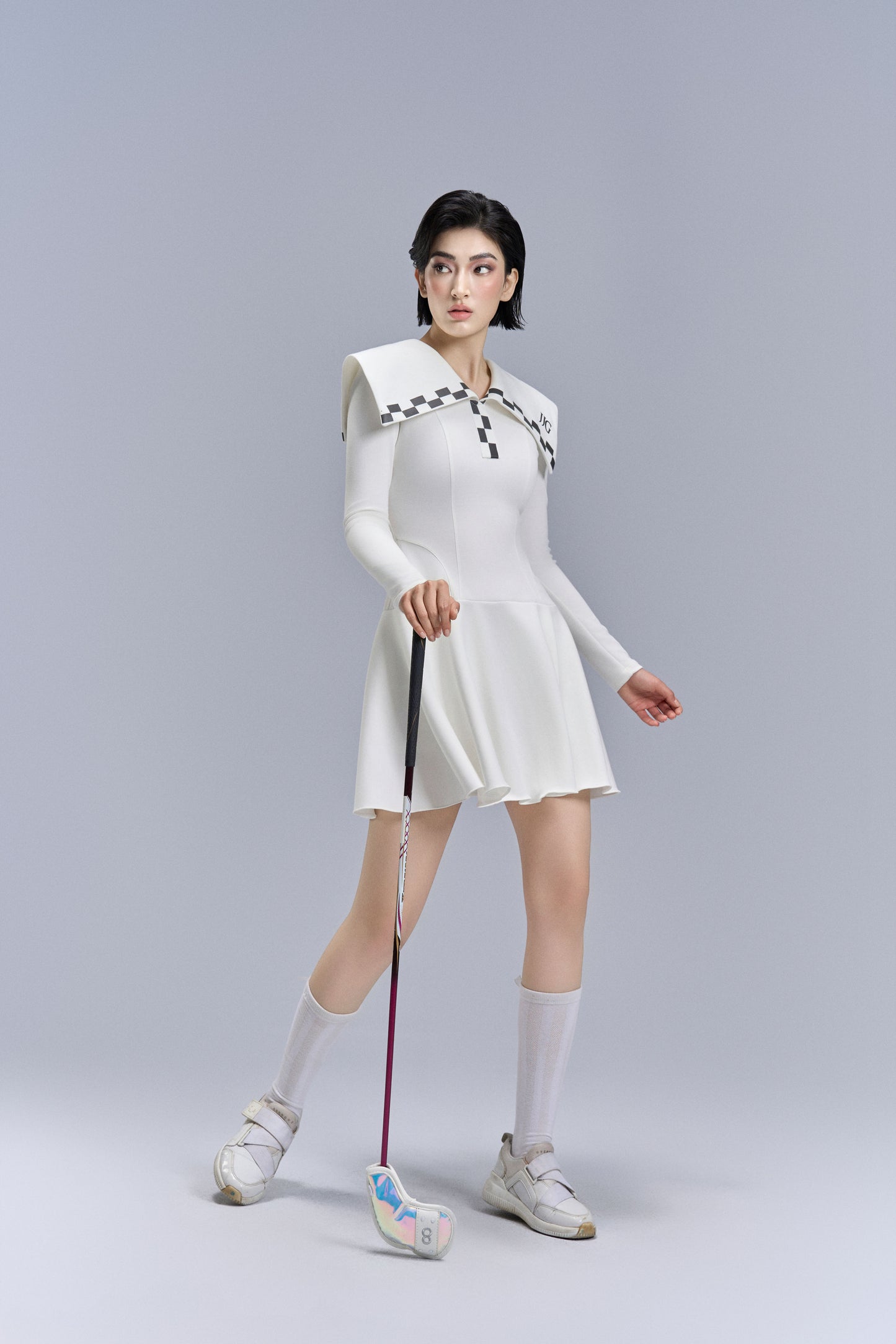 Sailor Check Dress_White