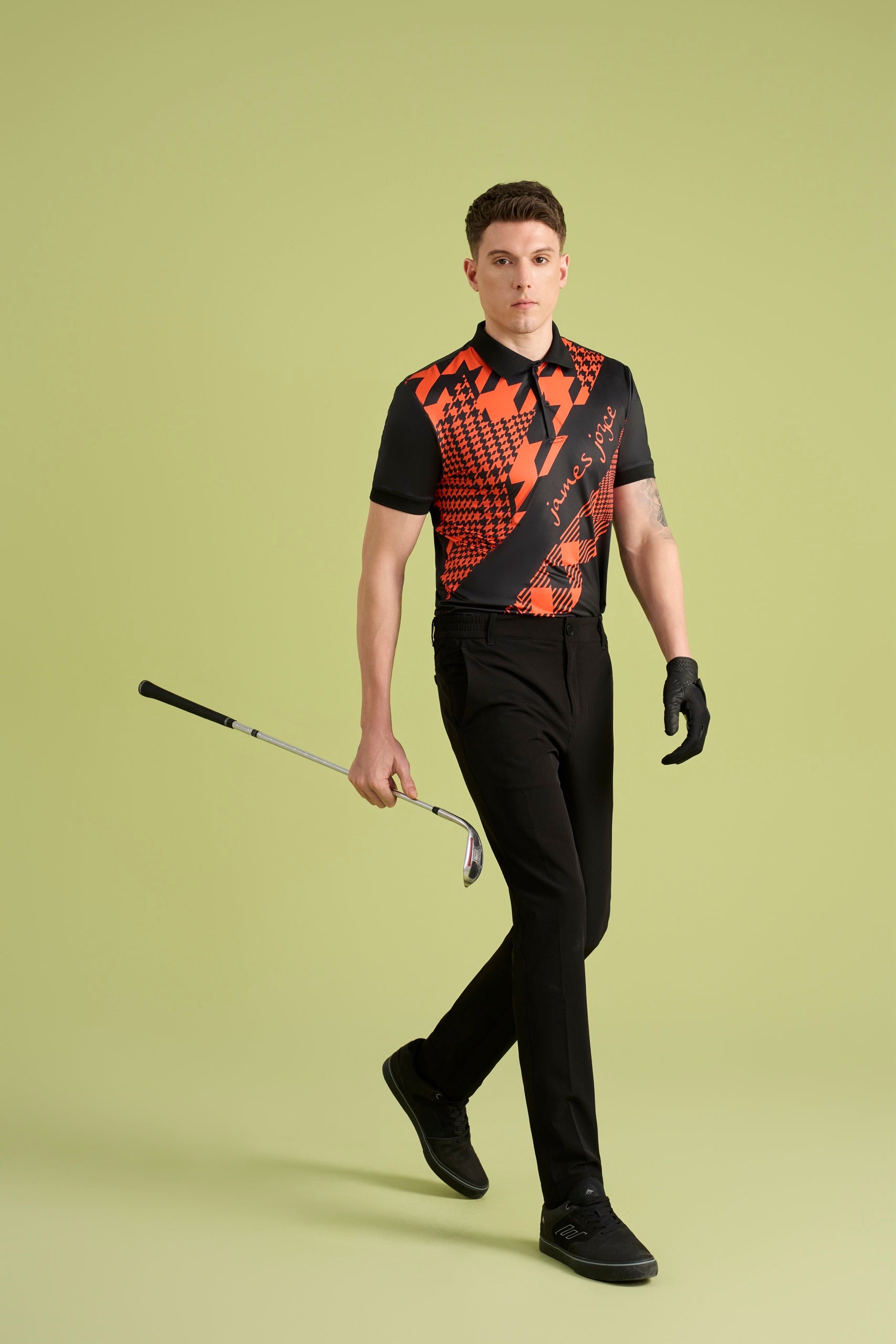 Men Houndstooth Orange polo