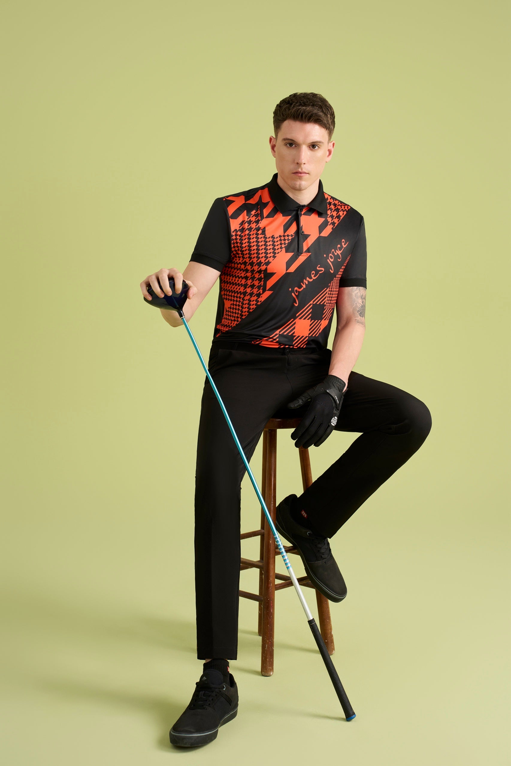 Men Houndstooth Orange polo