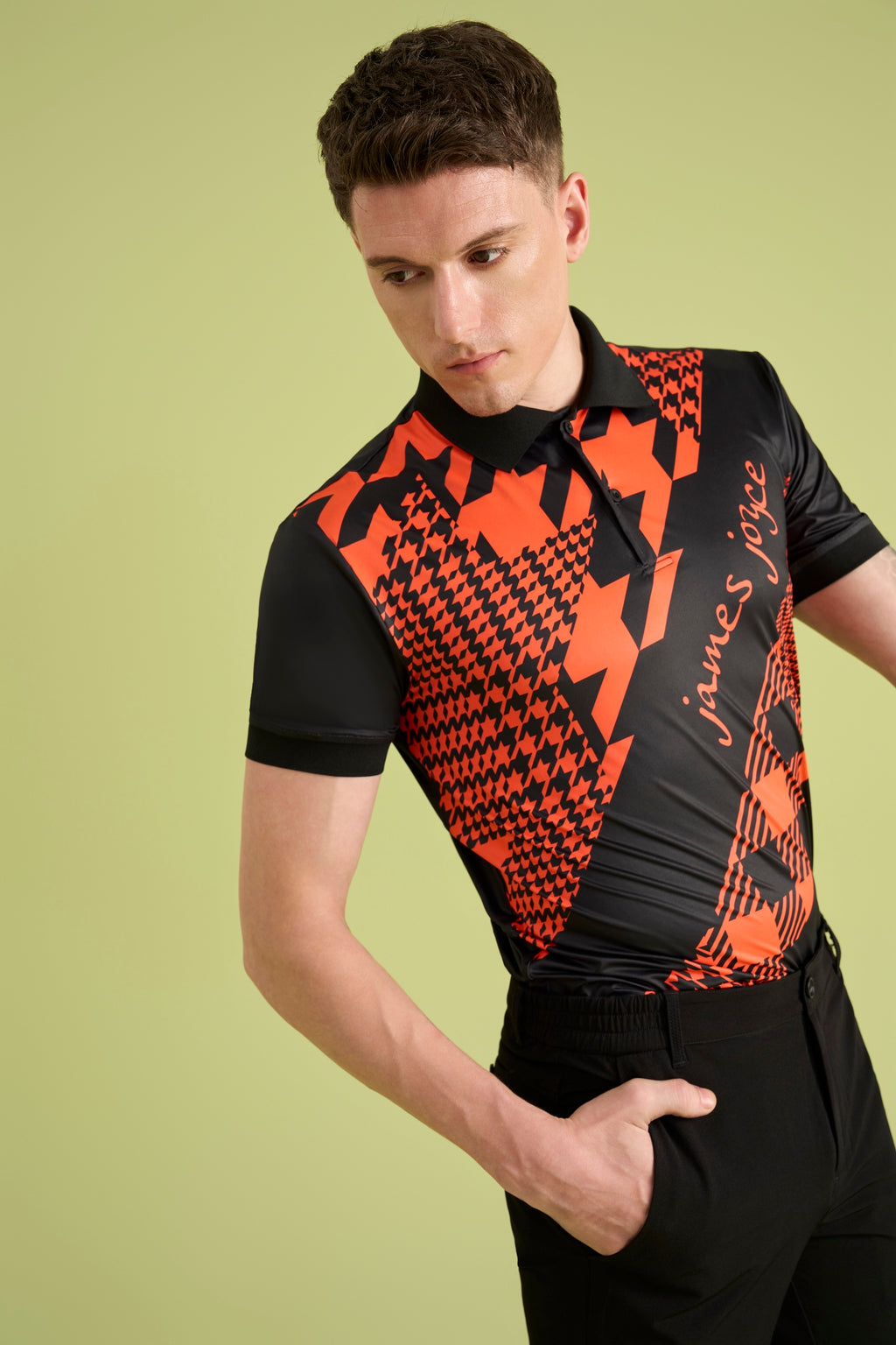 Men Houndstooth Orange polo