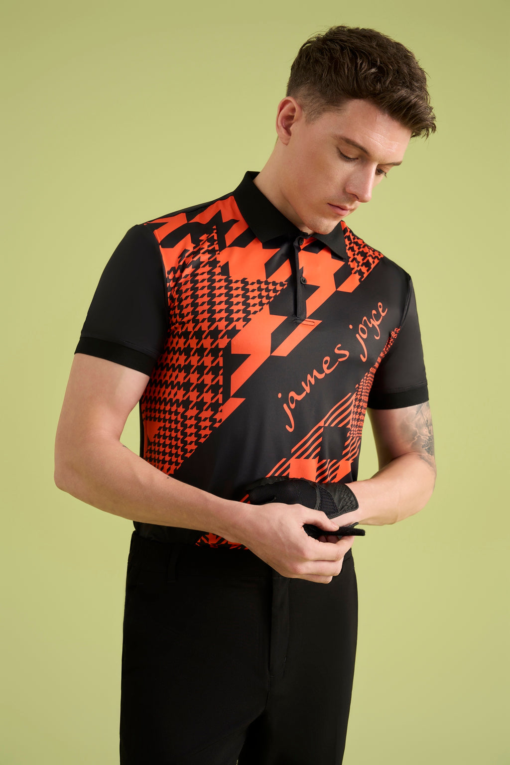 Men Houndstooth Orange polo