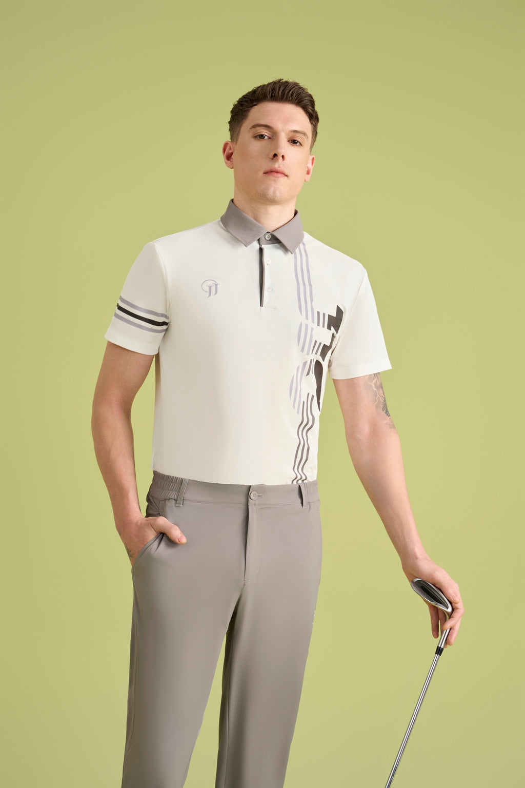 Men Striped Grey Polo