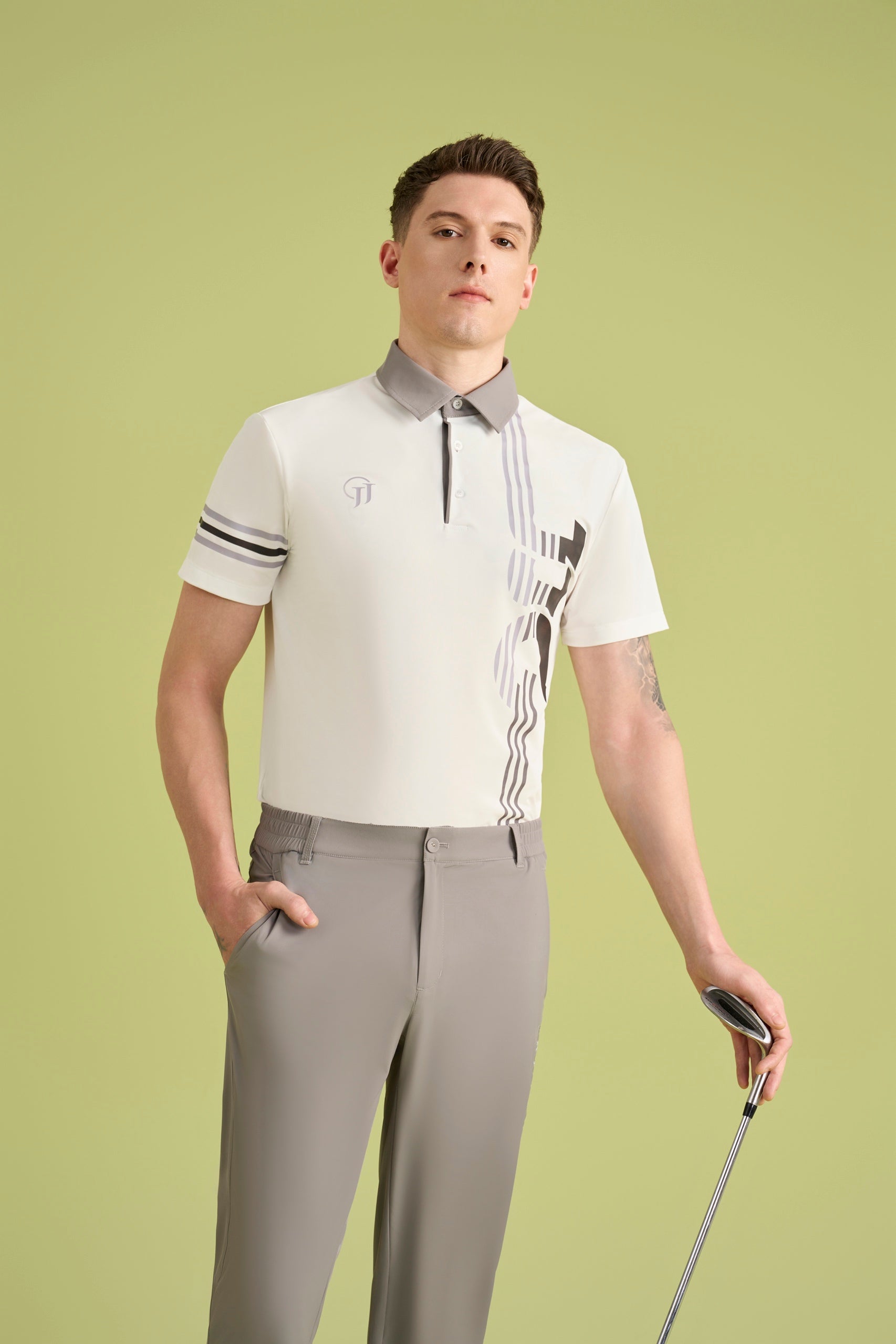 Men Striped Grey Polo