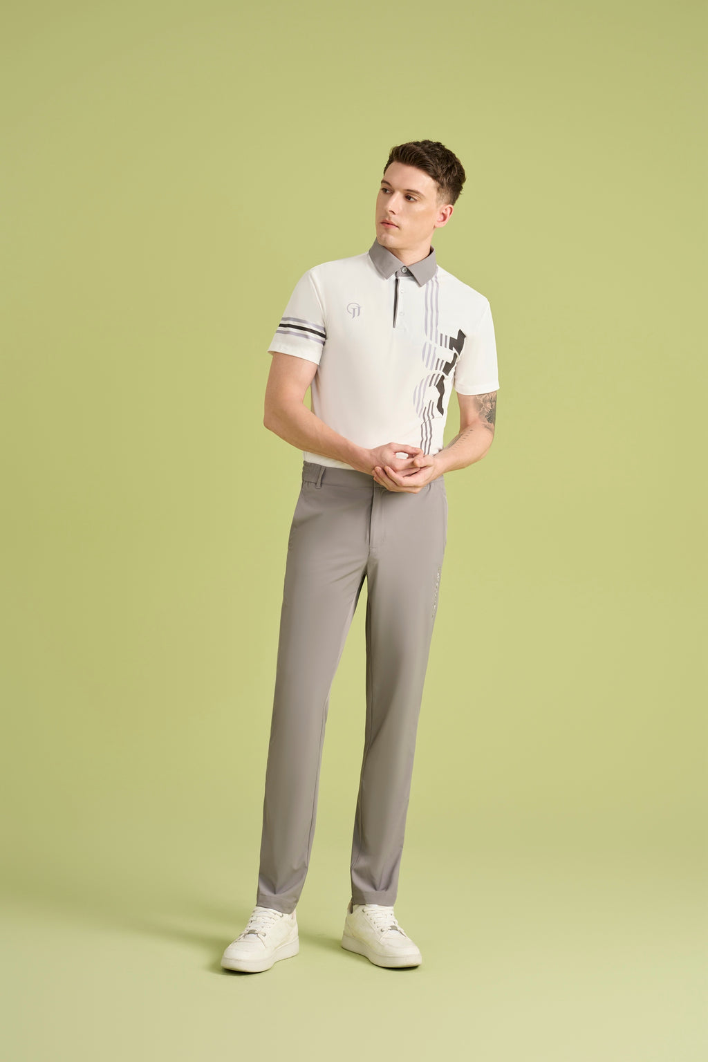 Men Striped Grey Polo