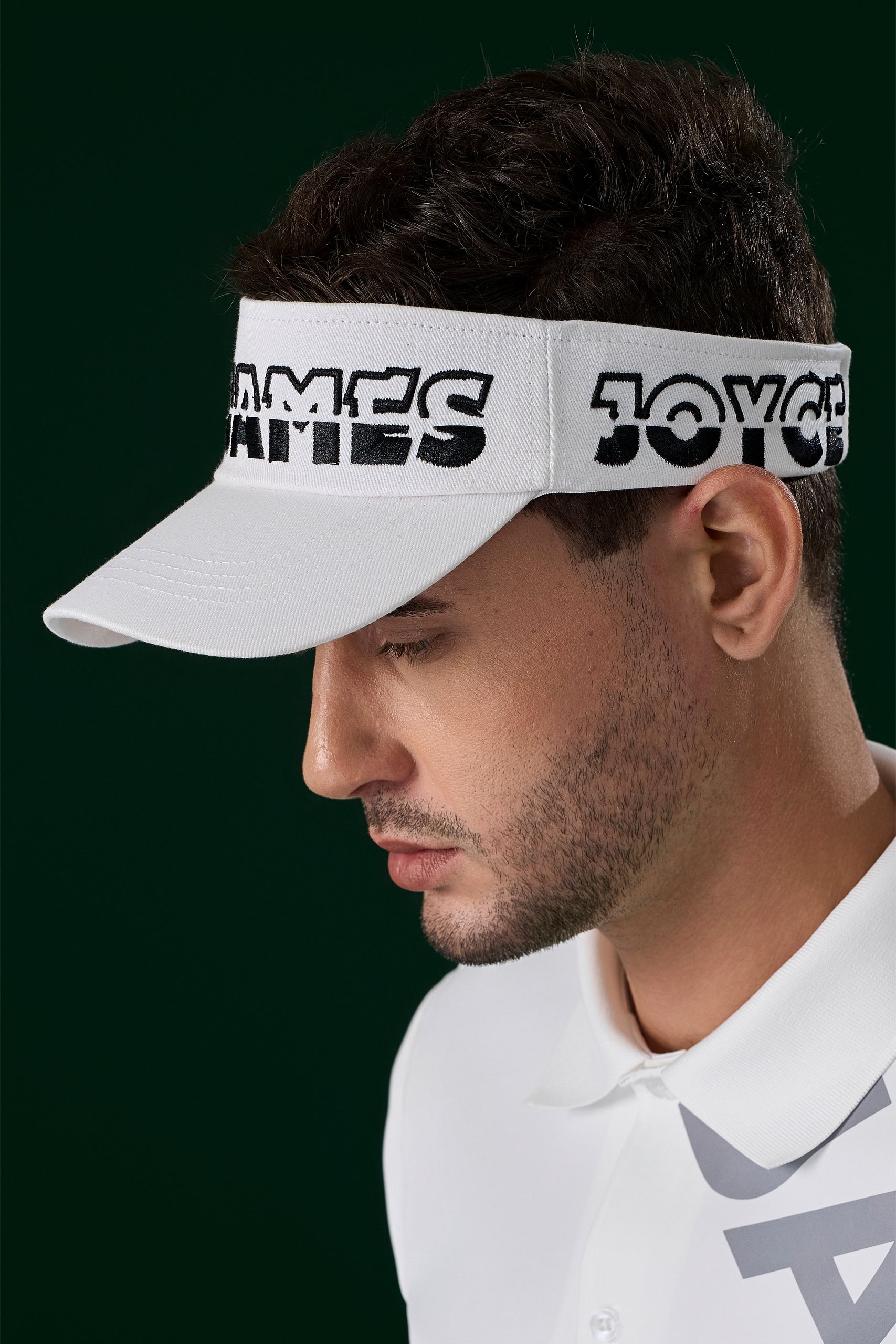 White half Hat embroidered with James Joyces