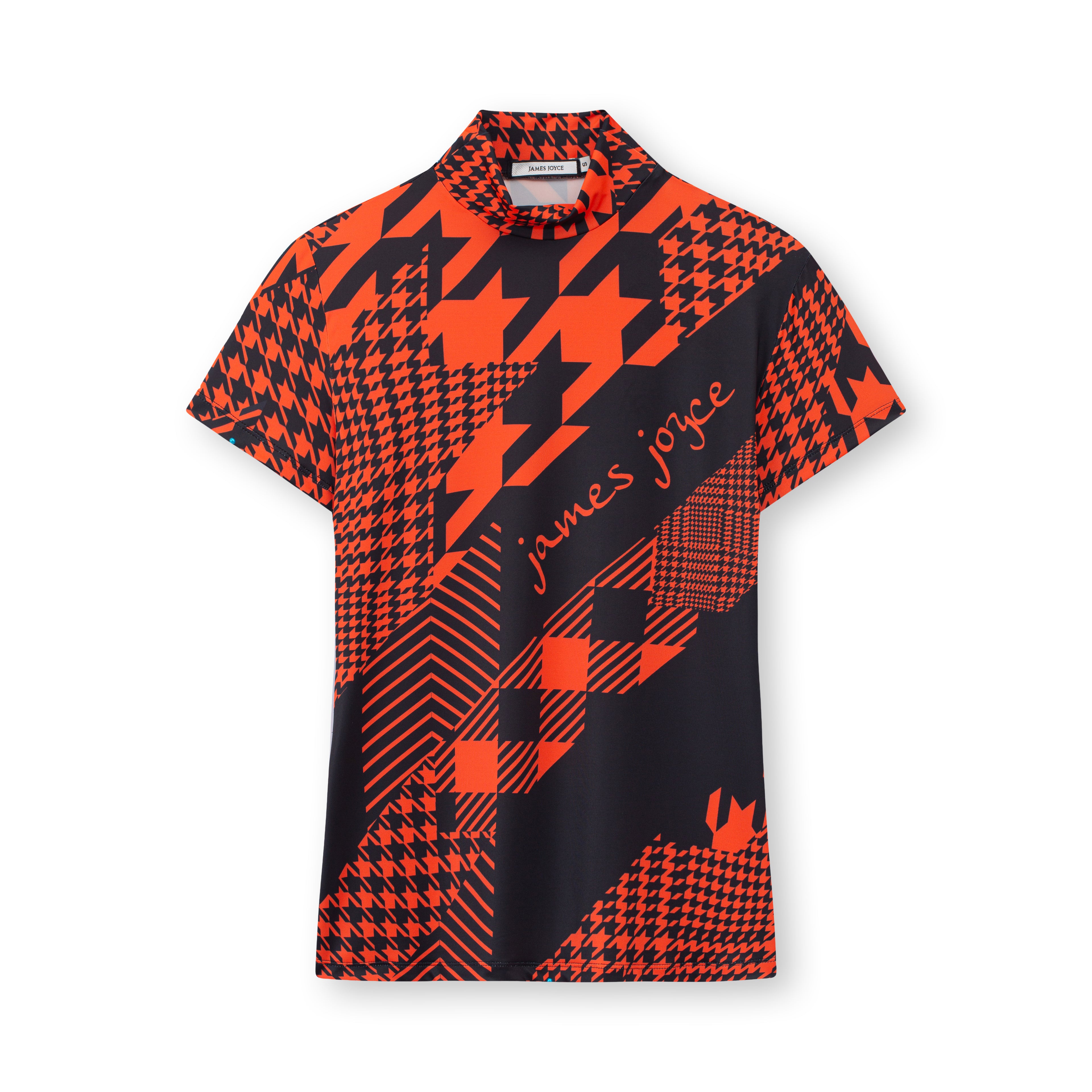Women Houndstooth Orange Polo