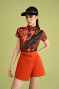 [Set Special]Women Houndstooth Orange Polo  & Women Embroidered Orange Skort