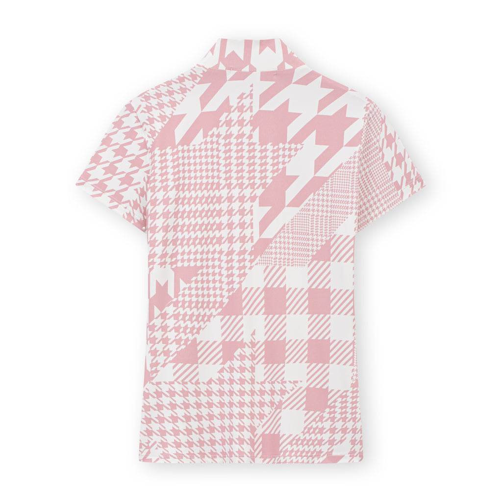 Women Houndstooth Pink polo