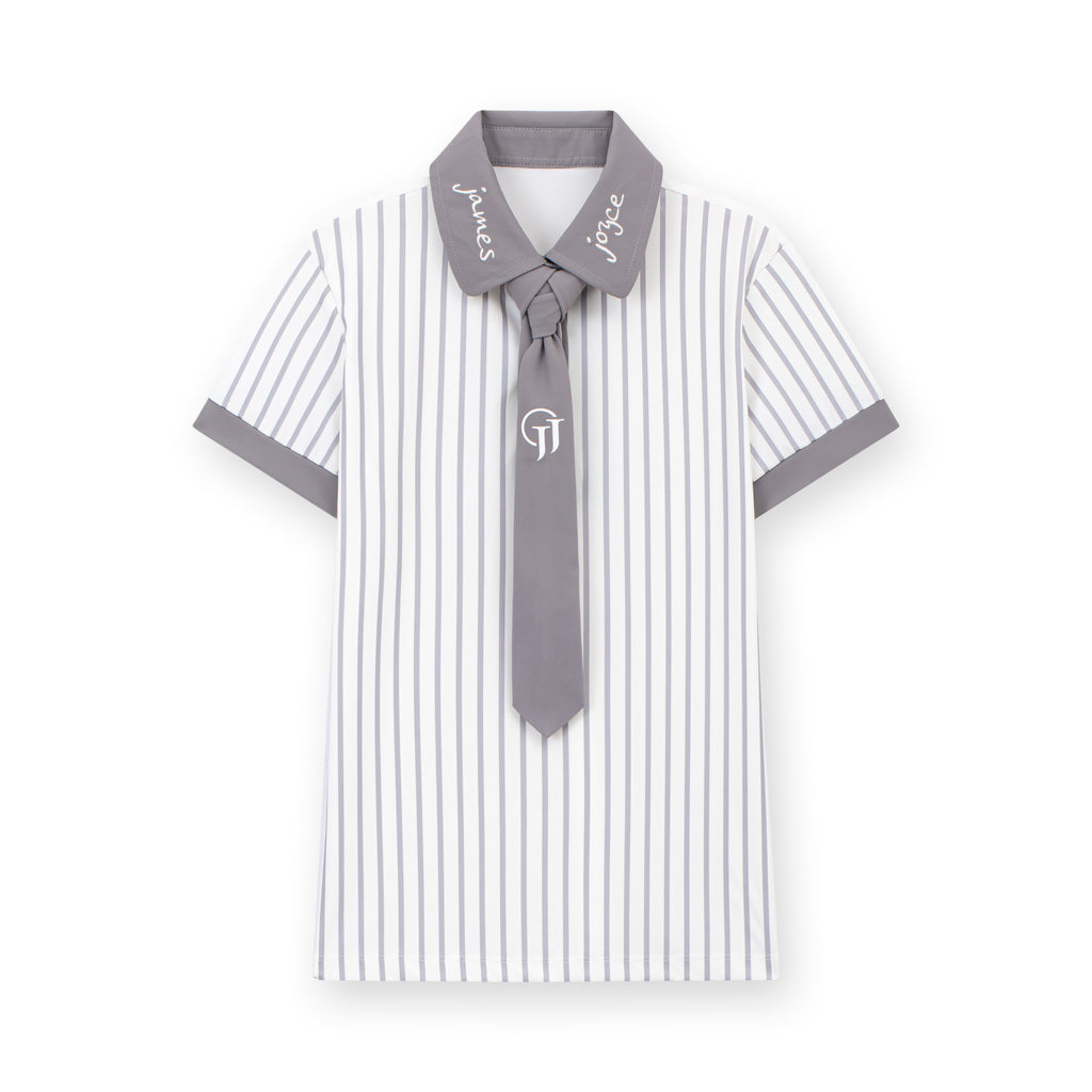 [Set Special]Women Striped Grey Polo & Women Embroidered Grey Skort
