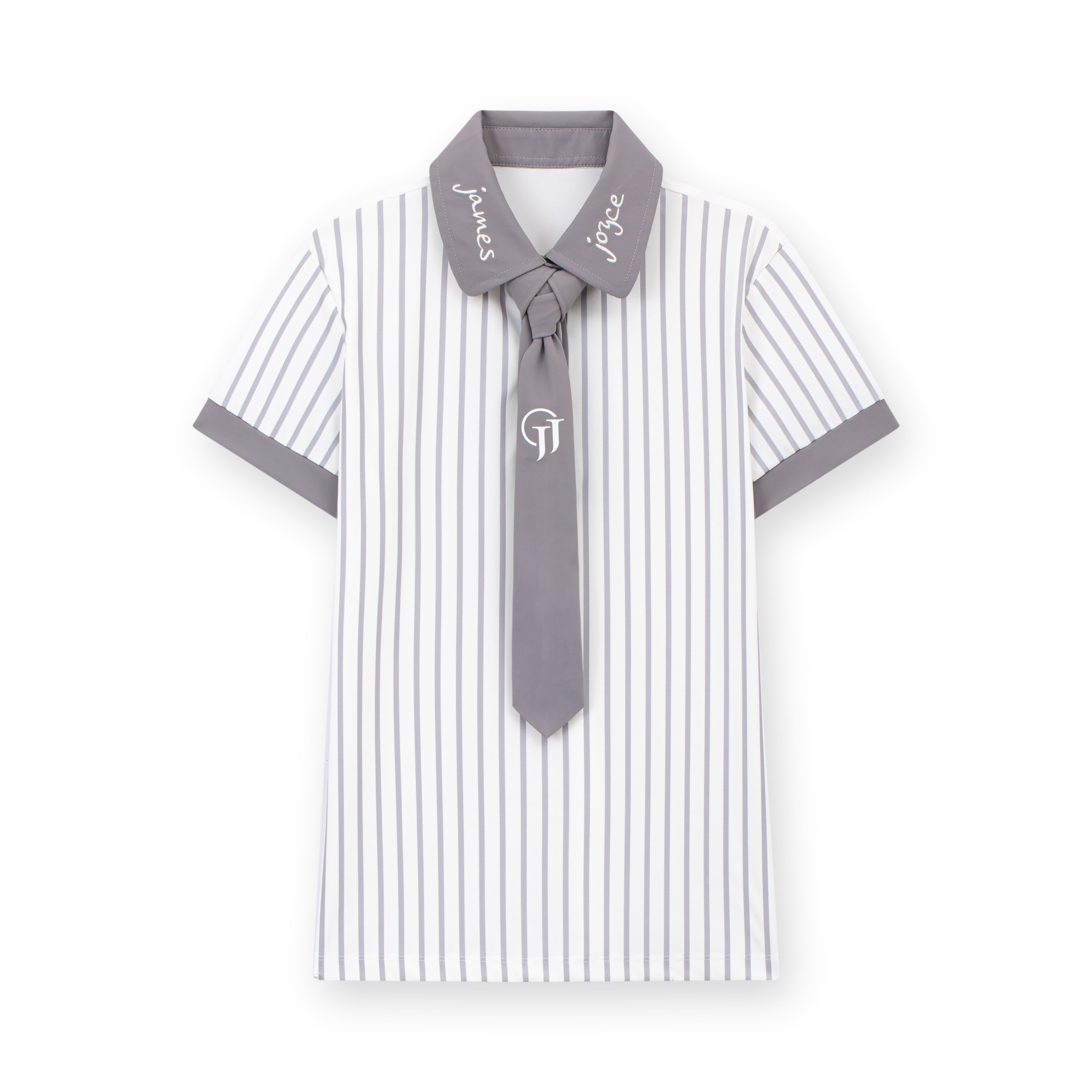 [Set Special]Women Striped Grey Polo & Women Embroidered Grey Skort