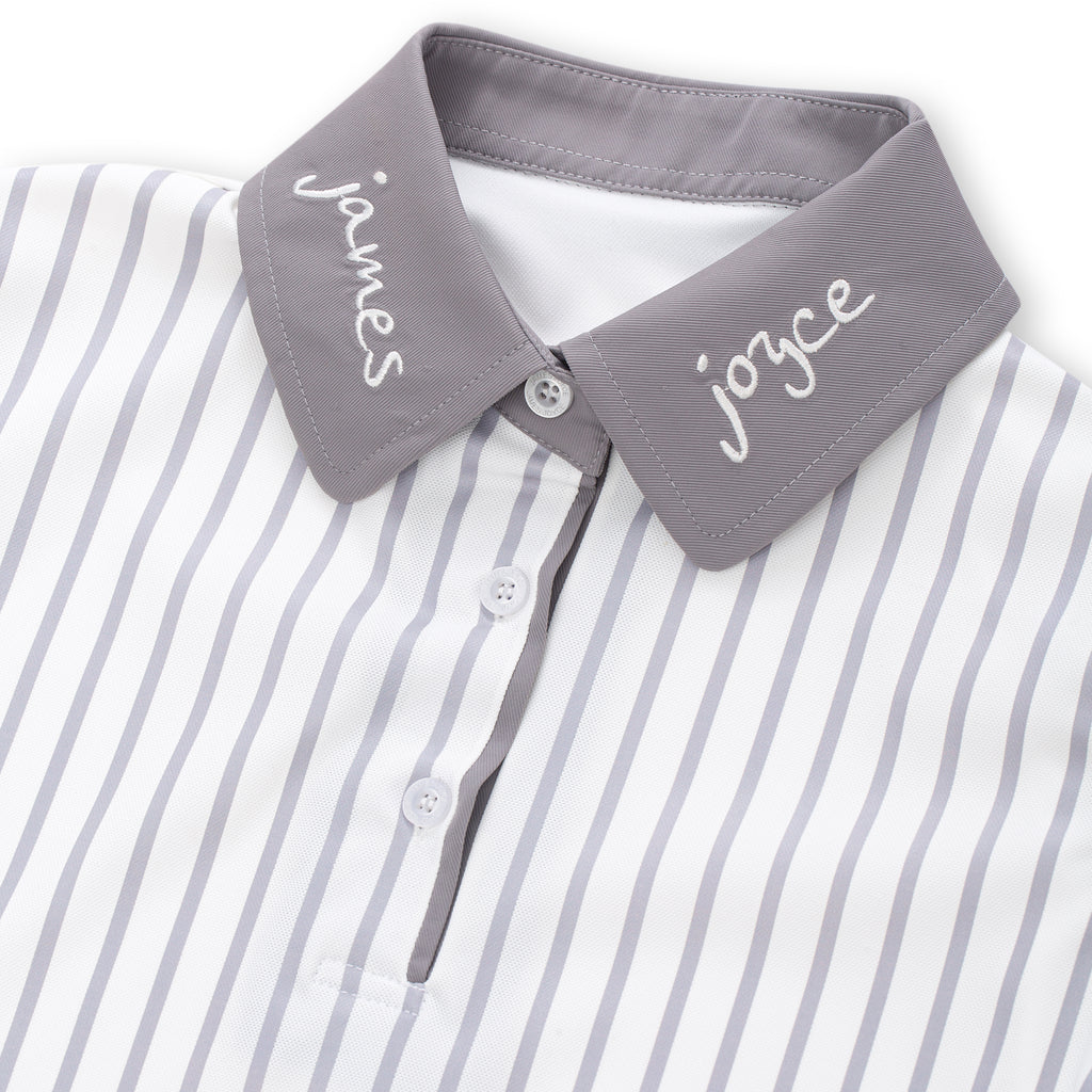 [Set Special]Women Striped Grey Polo & Women Embroidered Grey Skort