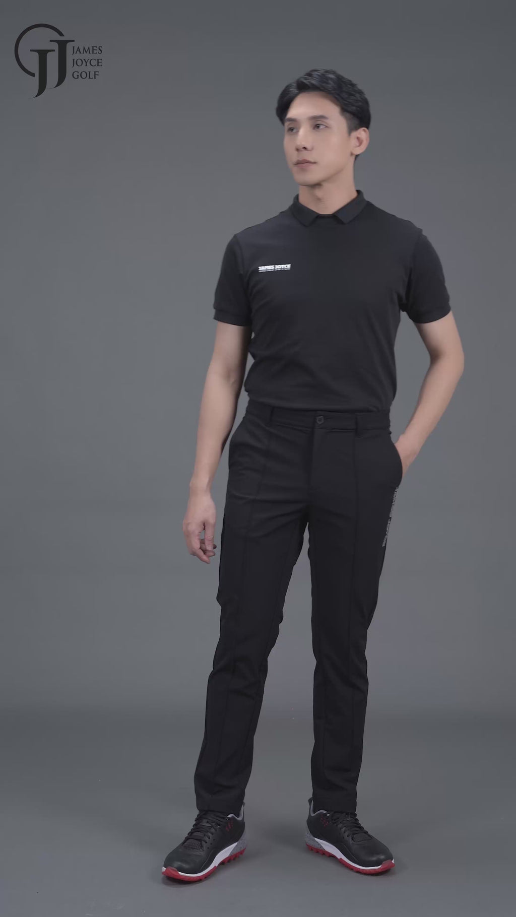 [Set Special]Men Black Faded Print Polo + JJG Black Pants