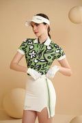WOMEN GREEN FLOWER POLO