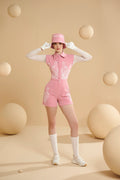 [SET SPECIAL] OUTFIT+HAT + SUN PROTECT SHIRT Women Tulip Pink Jumpsuit SET
