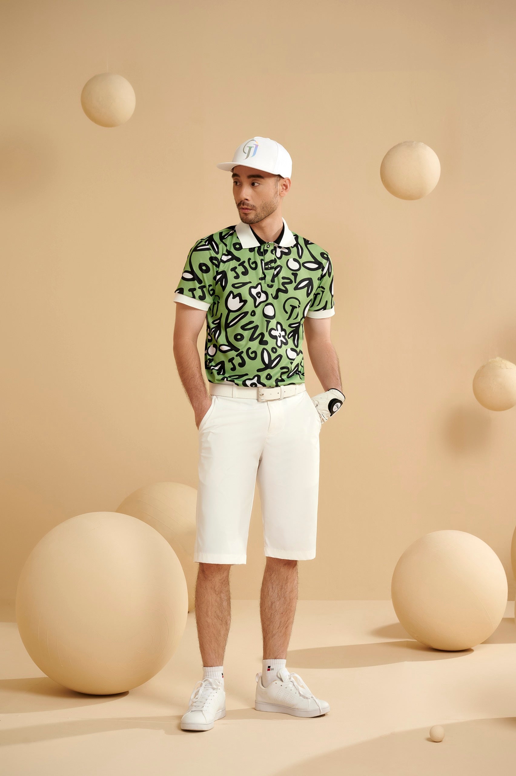 MEN GREEN FLOWER POLO