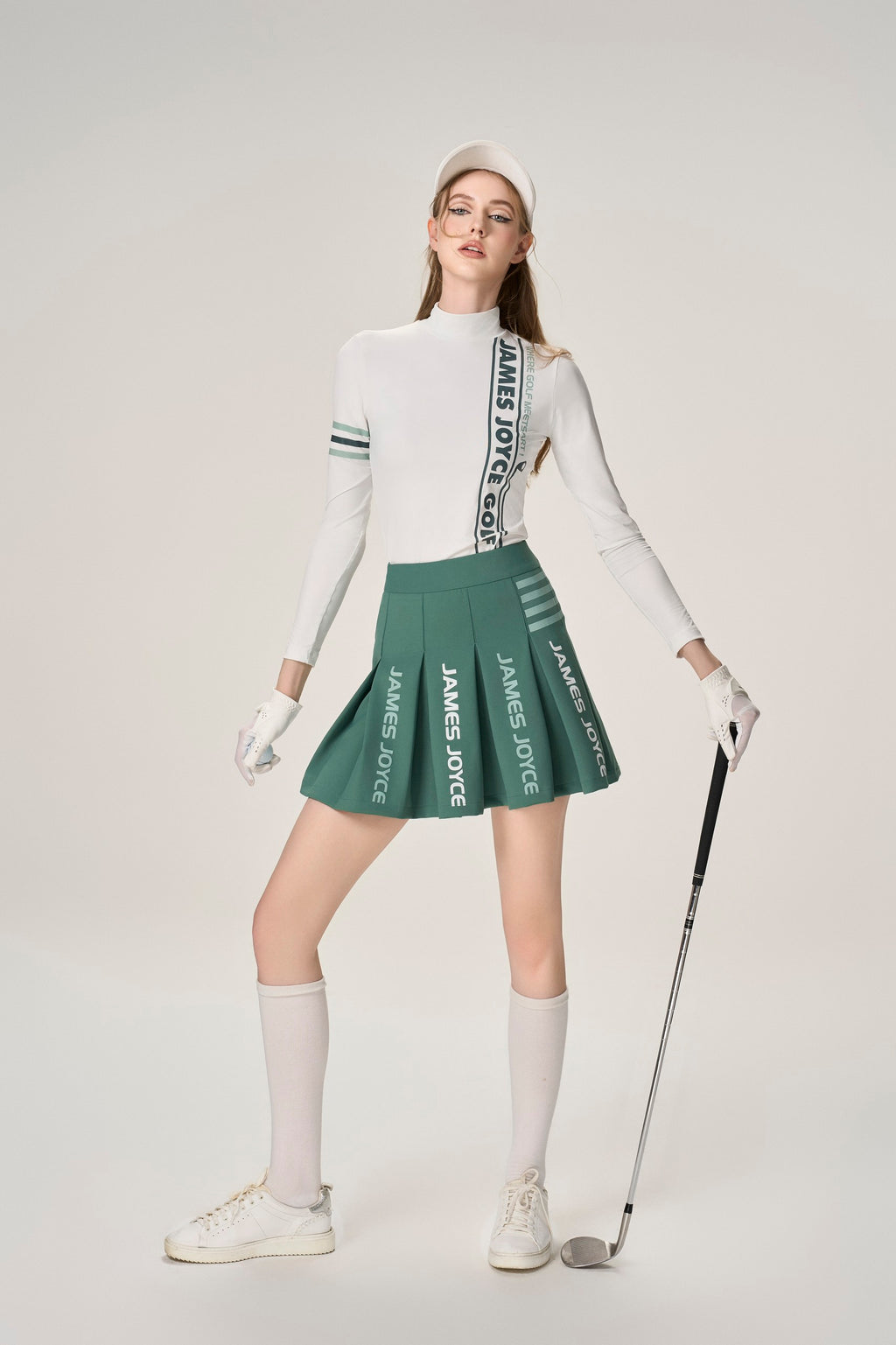 女式绿&amp;青色JJG百褶裙