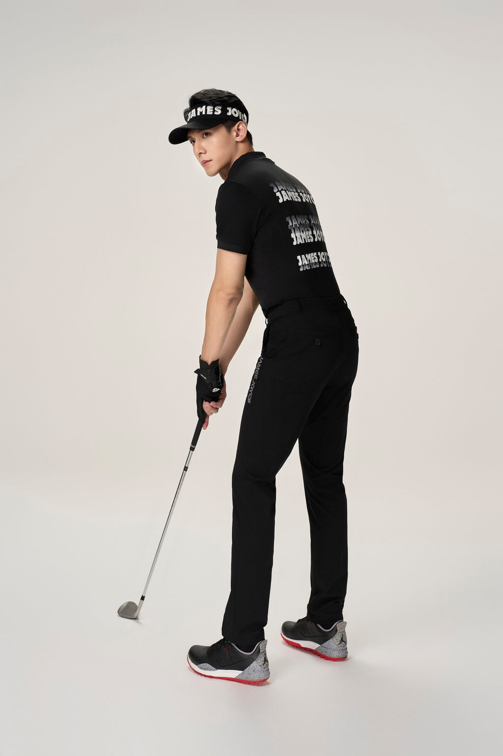 [Set Special]Men Black Faded Print Polo + JJG Black Pants