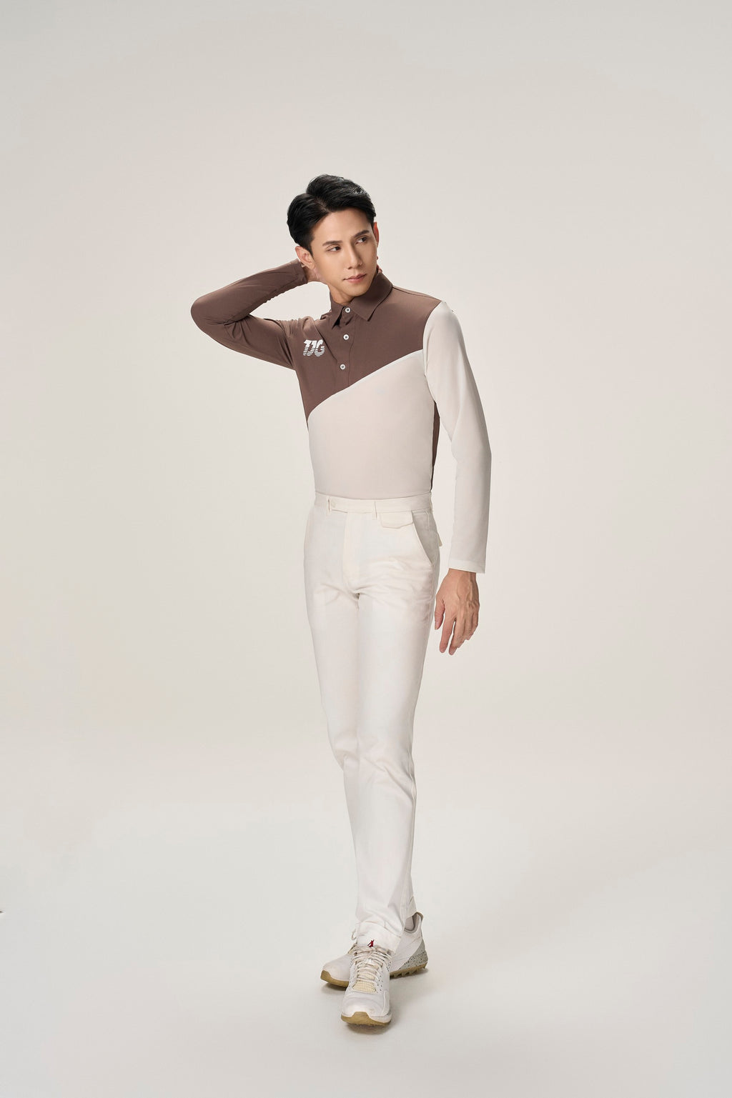 [Set Special] Men Brown & White Shirt + White Pants
