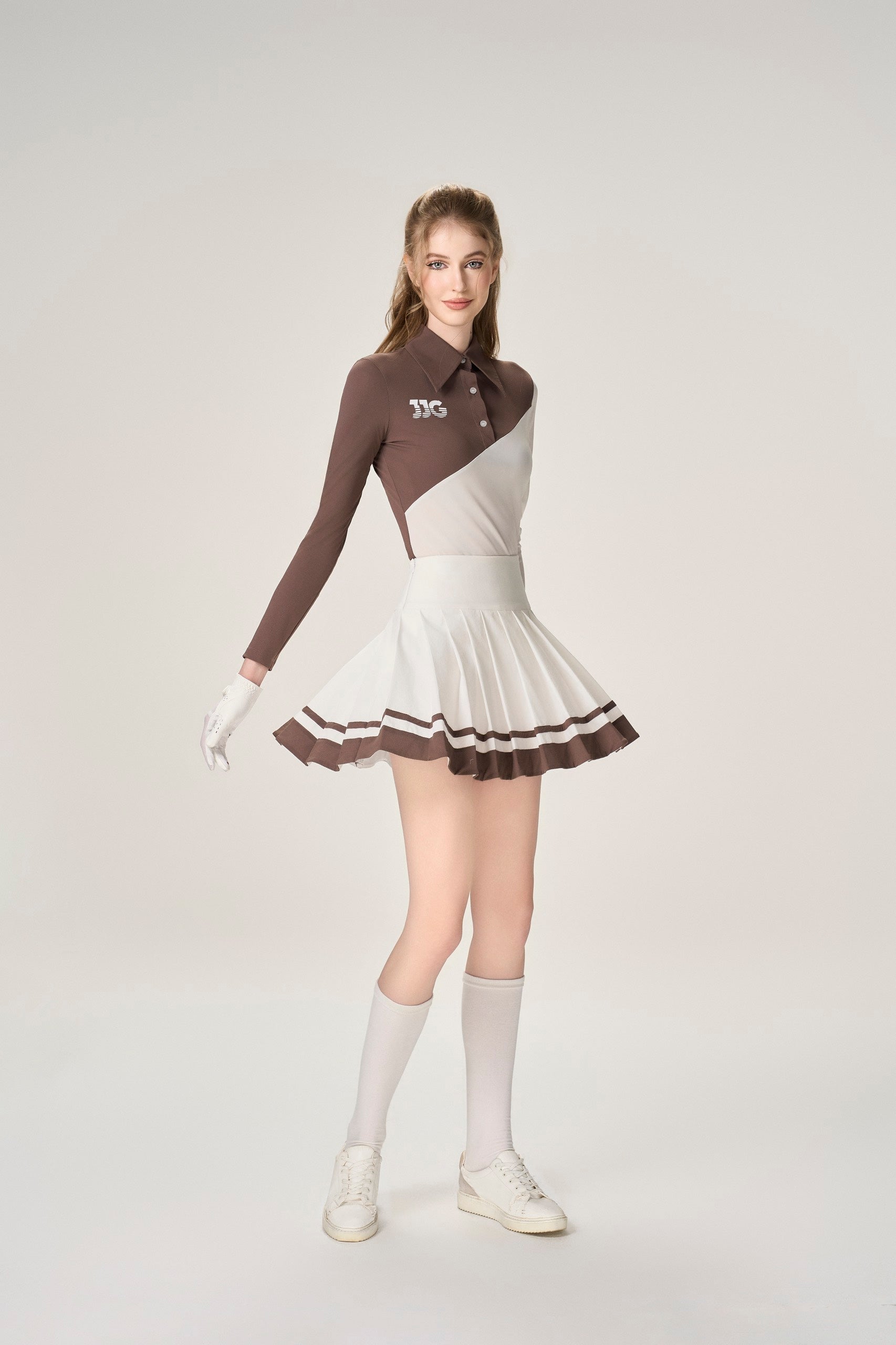 Brown & White pleated Skirt
