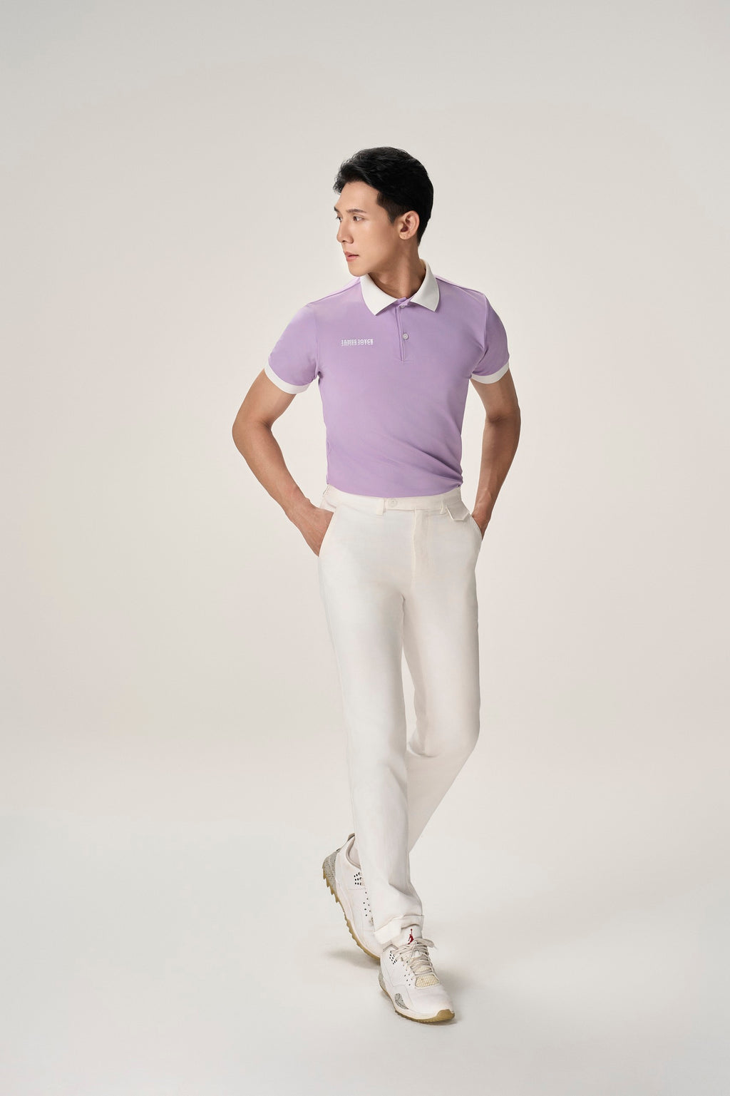 [Set Special]Men Lilac Faded Print polo + White Pants