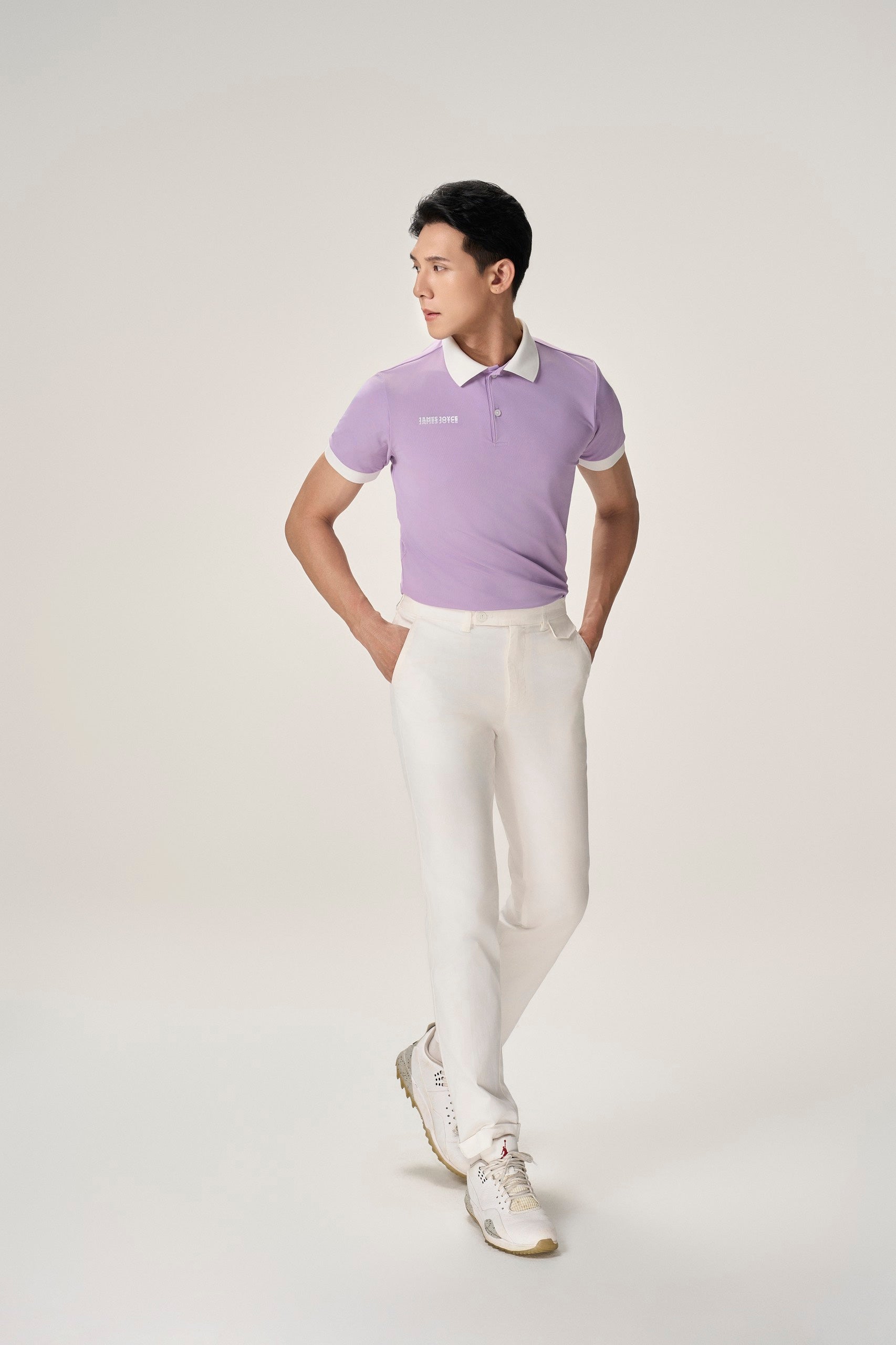 [Set Special]Men Lilac Faded Print polo + White Pants