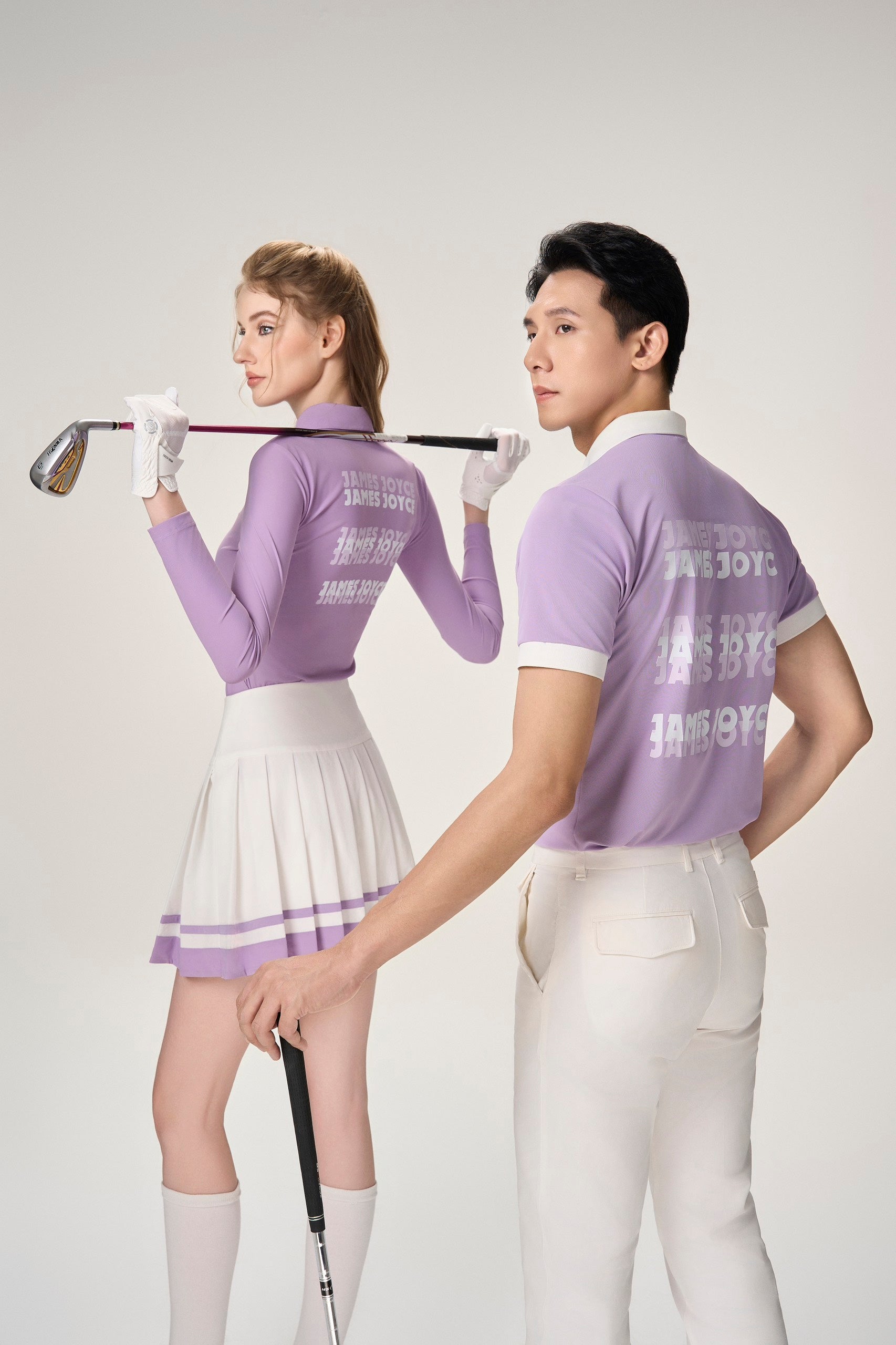 女式淡紫色褪色印花 Polo 衫