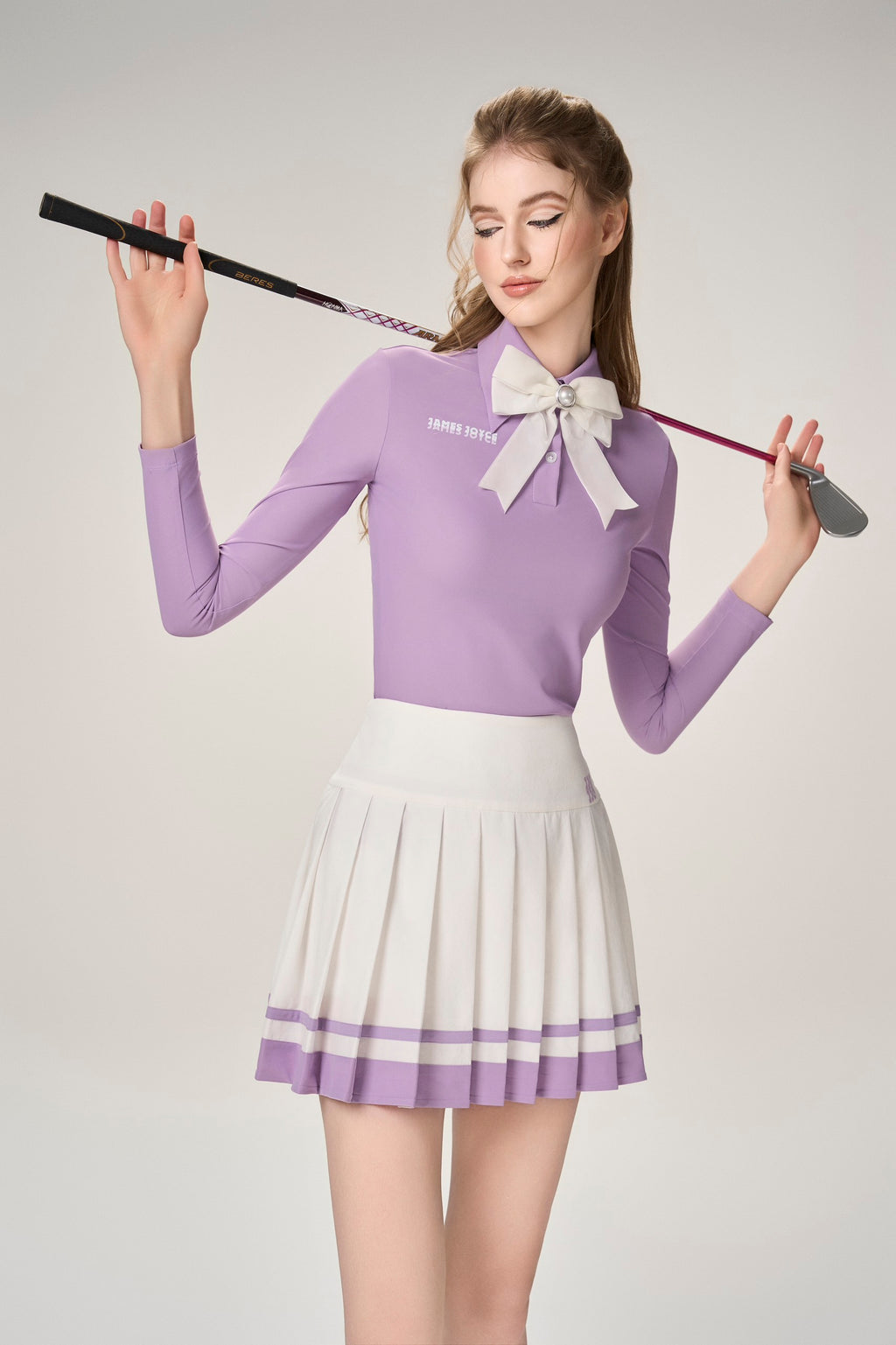 女式淡紫色褪色印花 Polo 衫