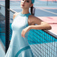 JJS ELEGANT SLEELESS DRESS_Cyan