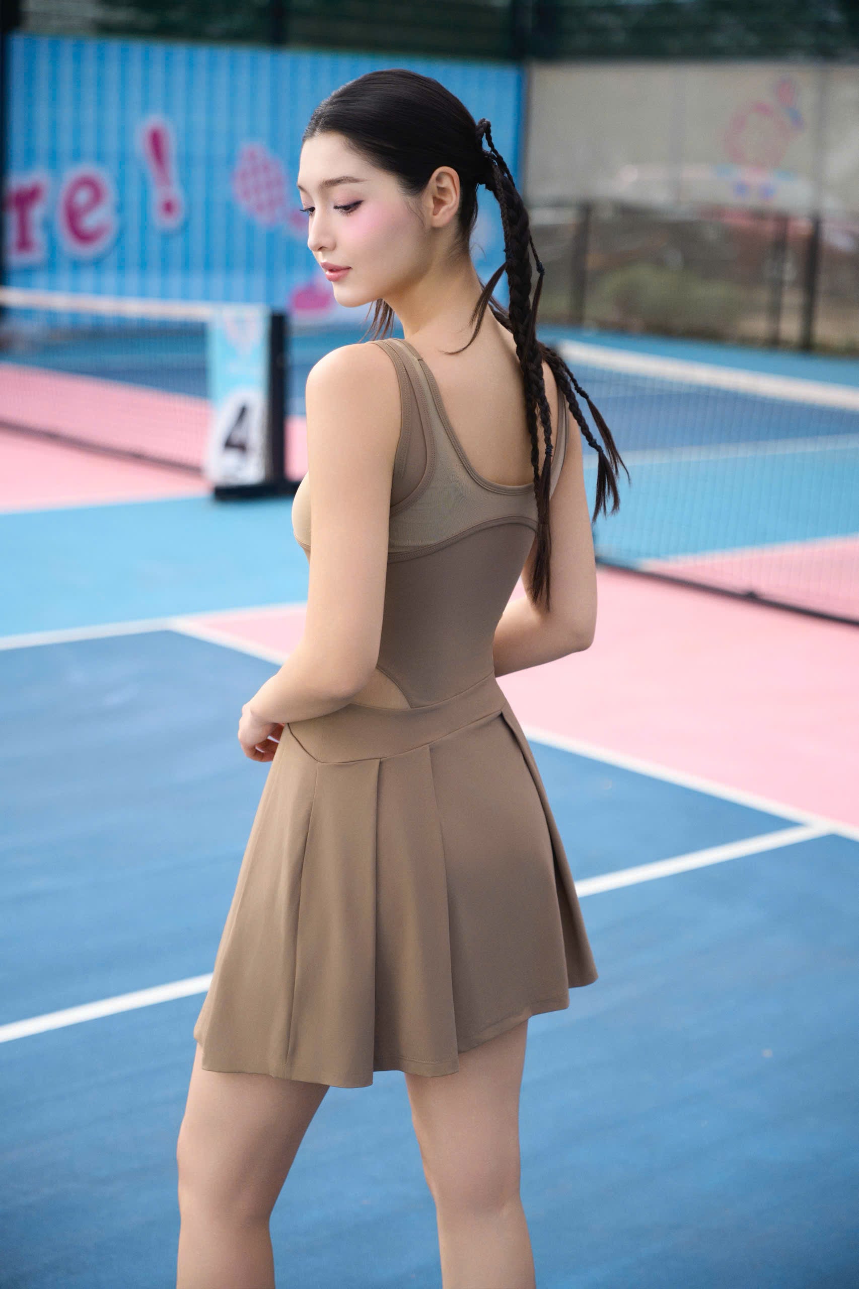 FLORAL MESH DRESS BROWN