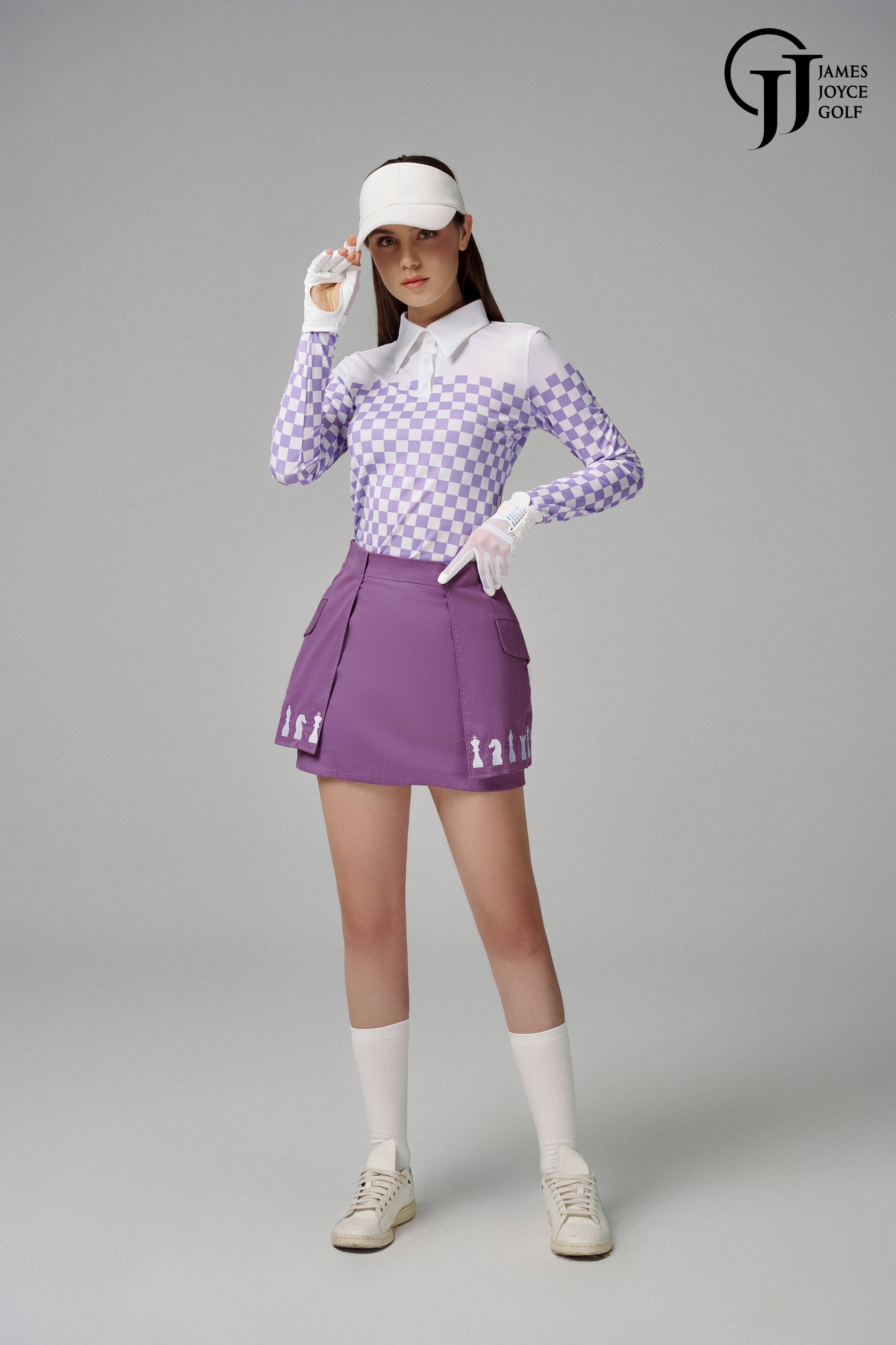 라일락 색상의 체스판 폴로