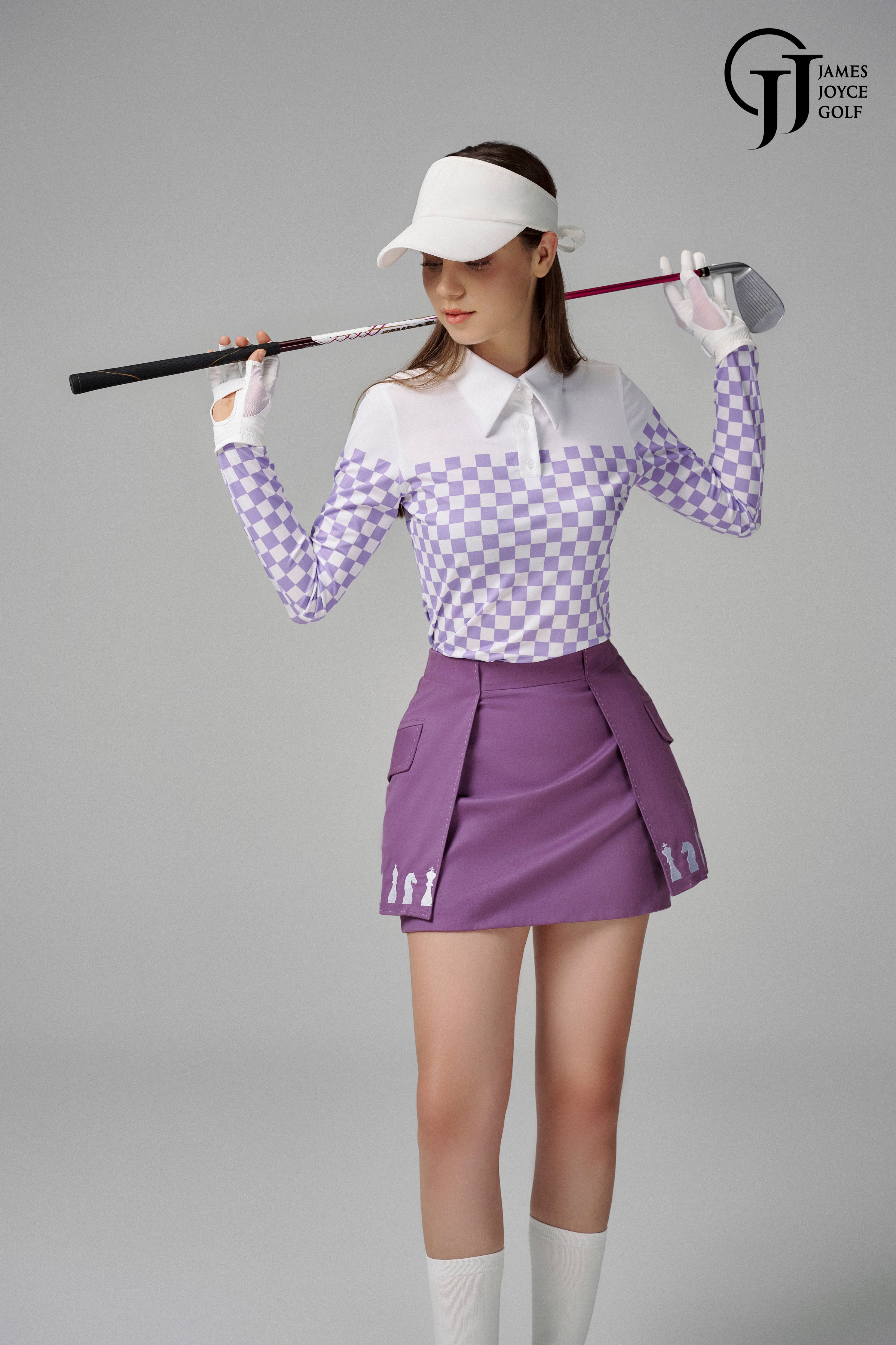 라일락 색상의 체스판 폴로