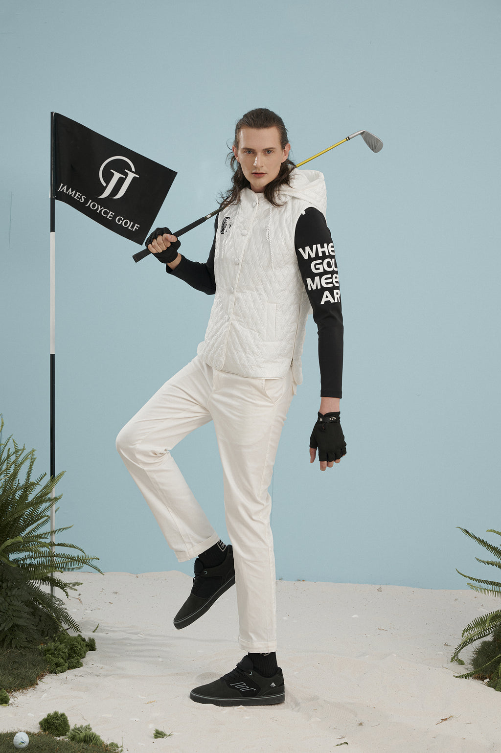 男式白色绗缝布背心